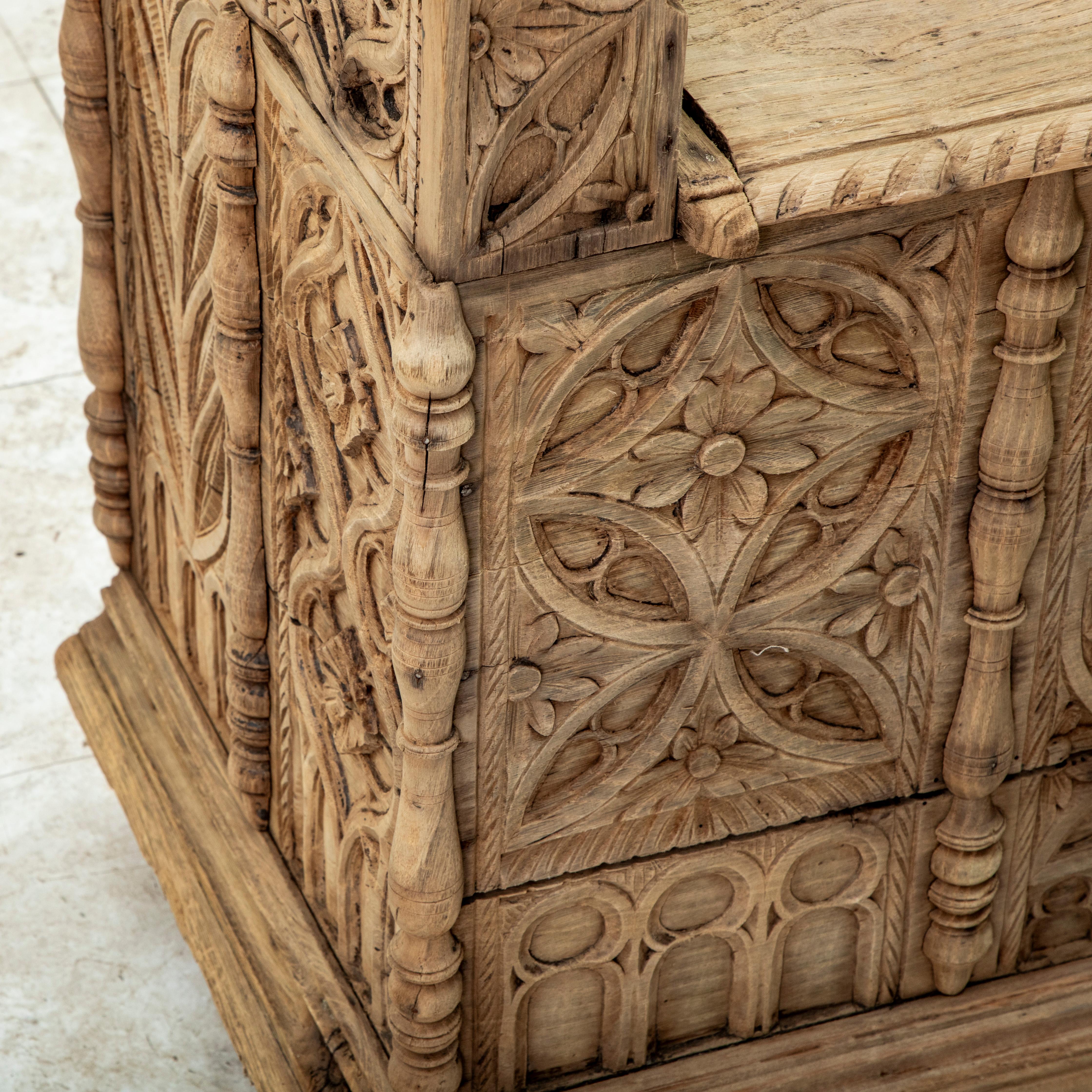 Late 19th Century French Gothic Style Hand Carved Bleached Oak Coffer Bench 7