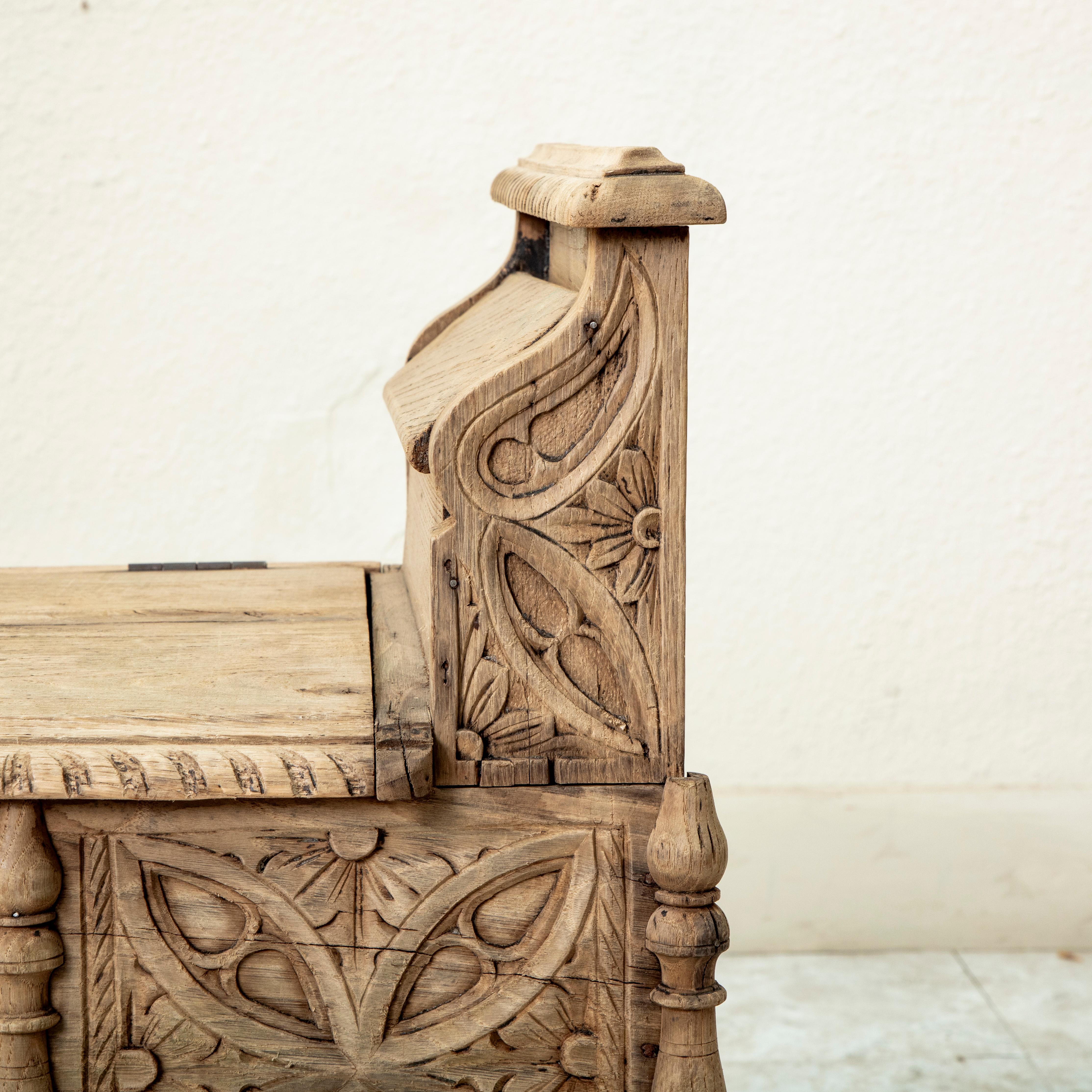 Late 19th Century French Gothic Style Hand Carved Bleached Oak Coffer Bench 11