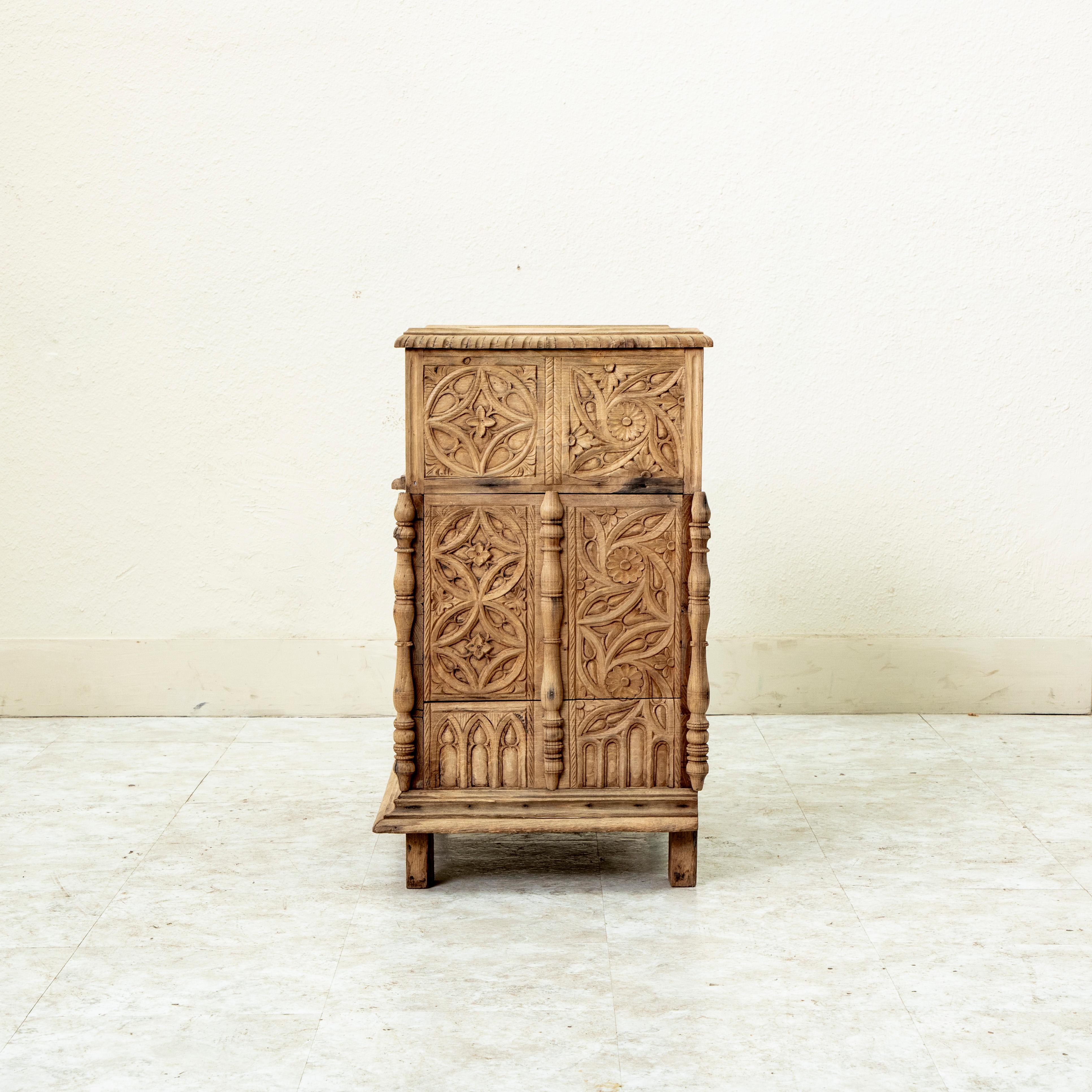 Late 19th Century French Gothic Style Hand Carved Bleached Oak Coffer Bench 1