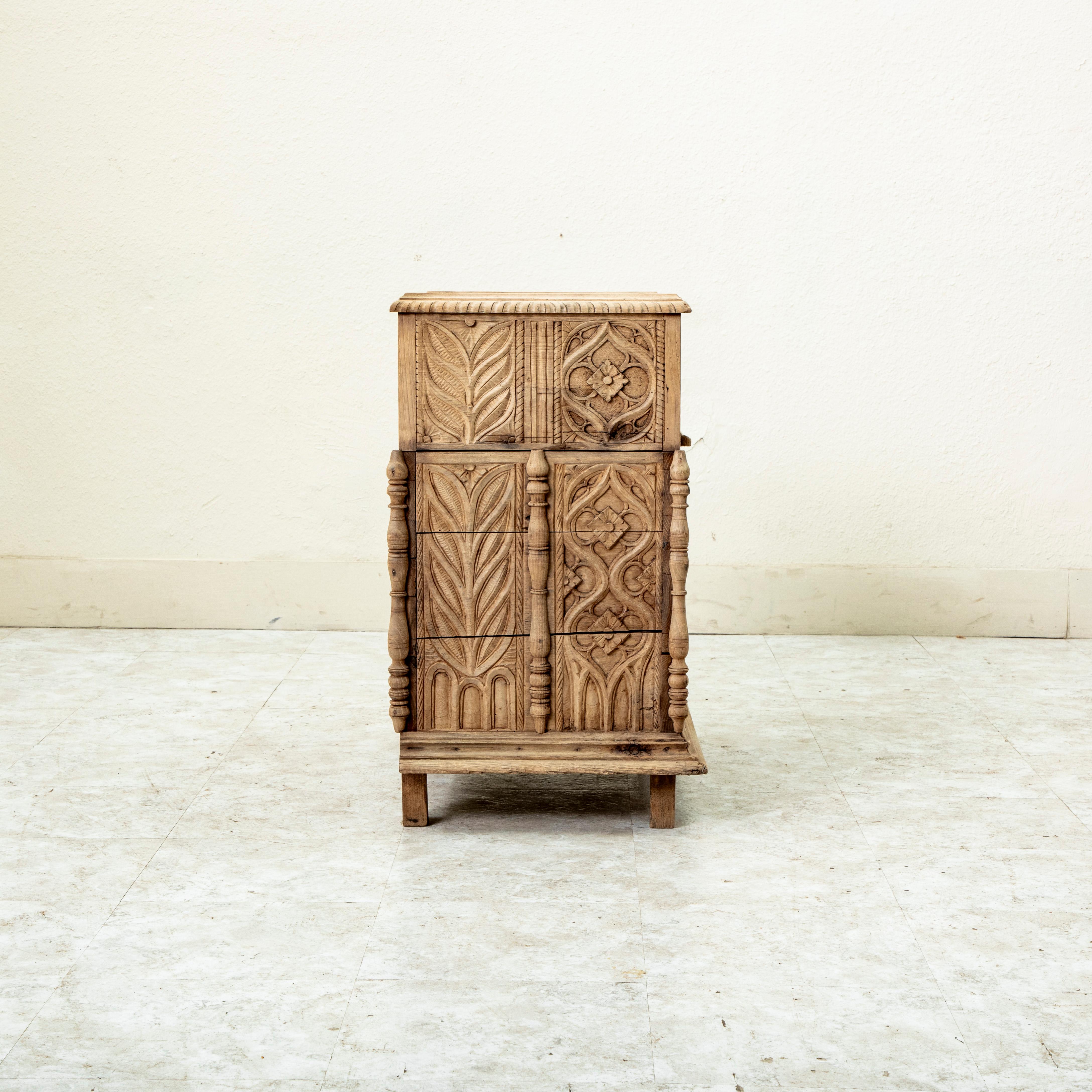 Late 19th Century French Gothic Style Hand Carved Bleached Oak Coffer Bench 3