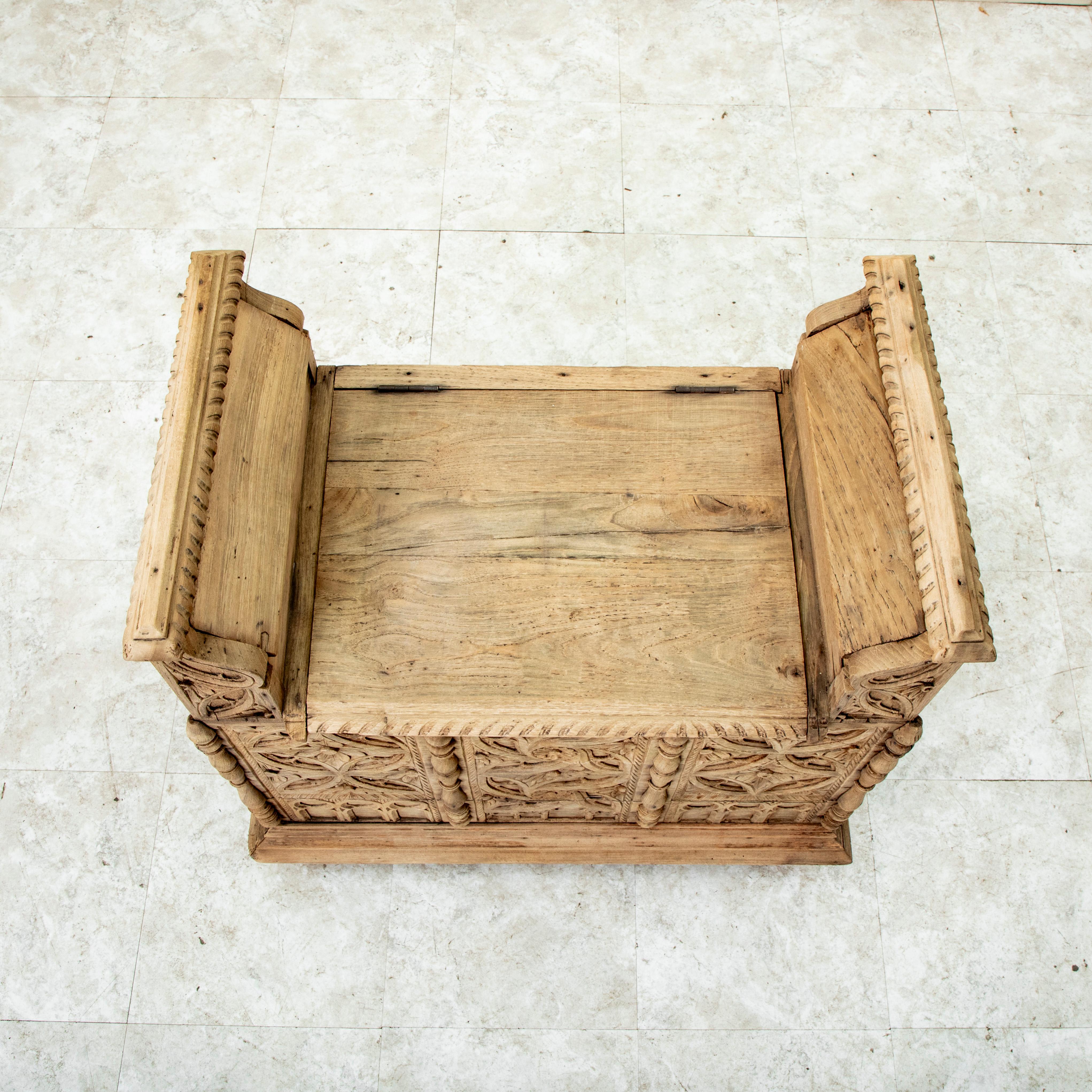 Late 19th Century French Gothic Style Hand Carved Bleached Oak Coffer Bench 5