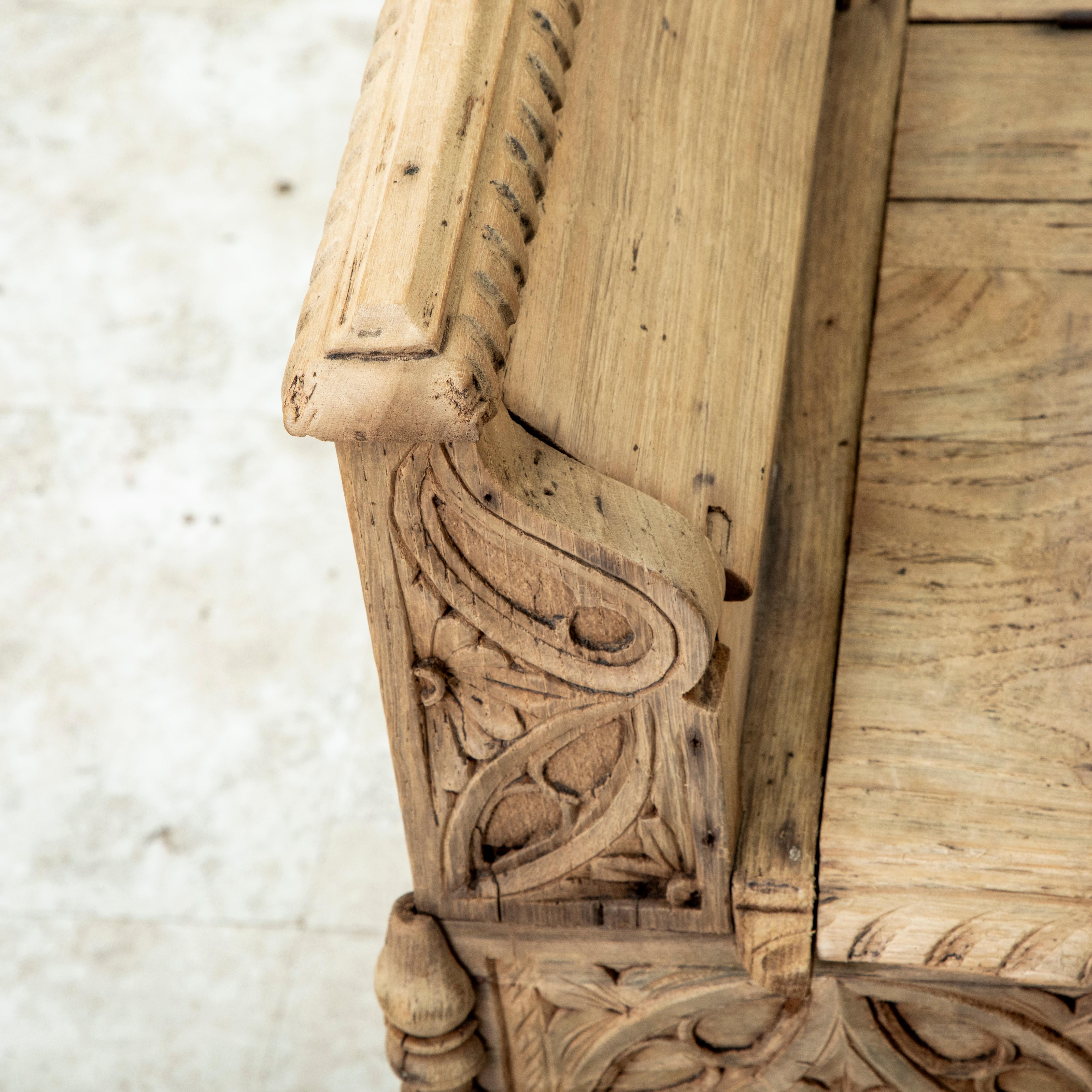Late 19th Century French Gothic Style Hand Carved Bleached Oak Coffer Bench 6