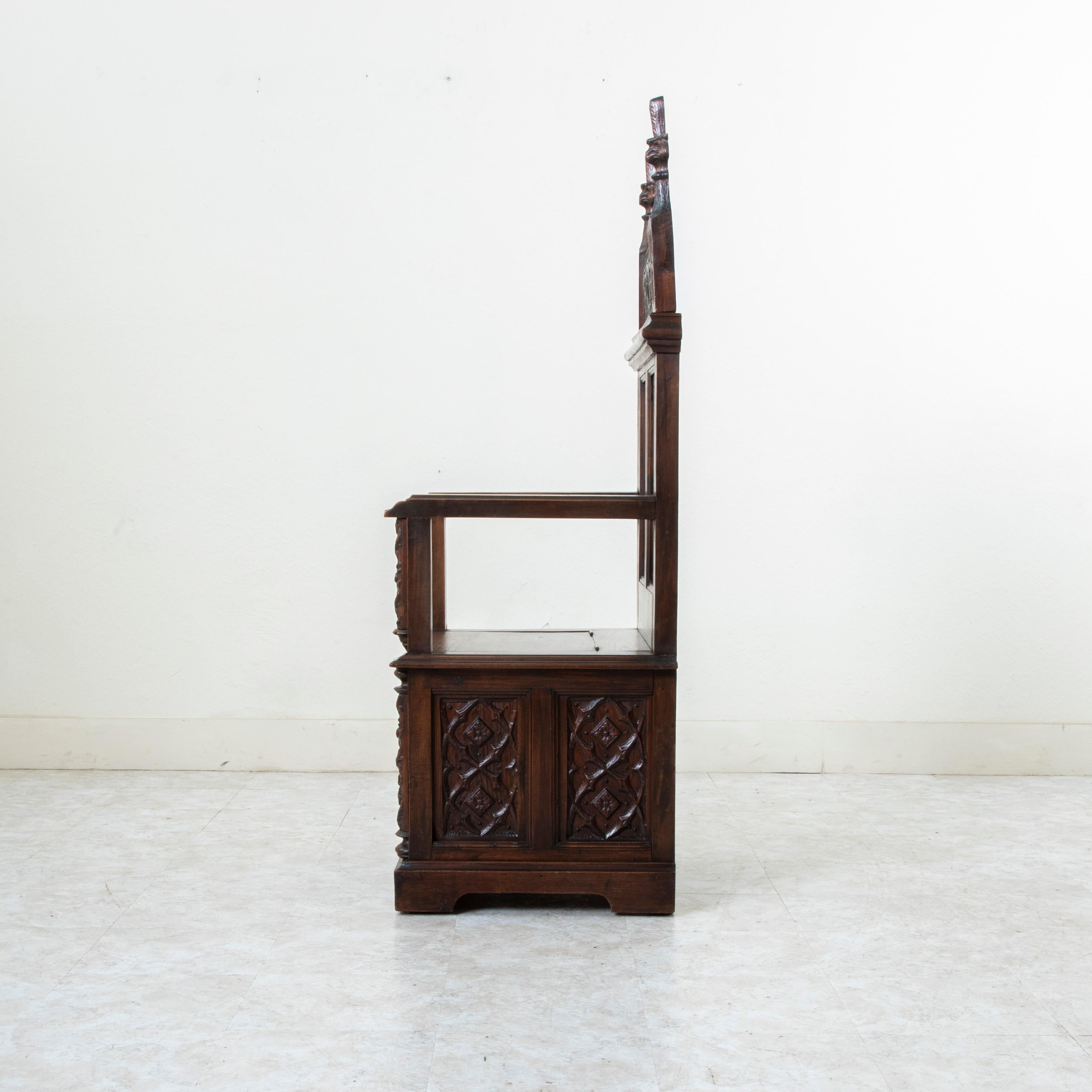 Hand-Carved Late 19th Century French Gothic Style Hand Carved Oak Armchair, Throne For Sale