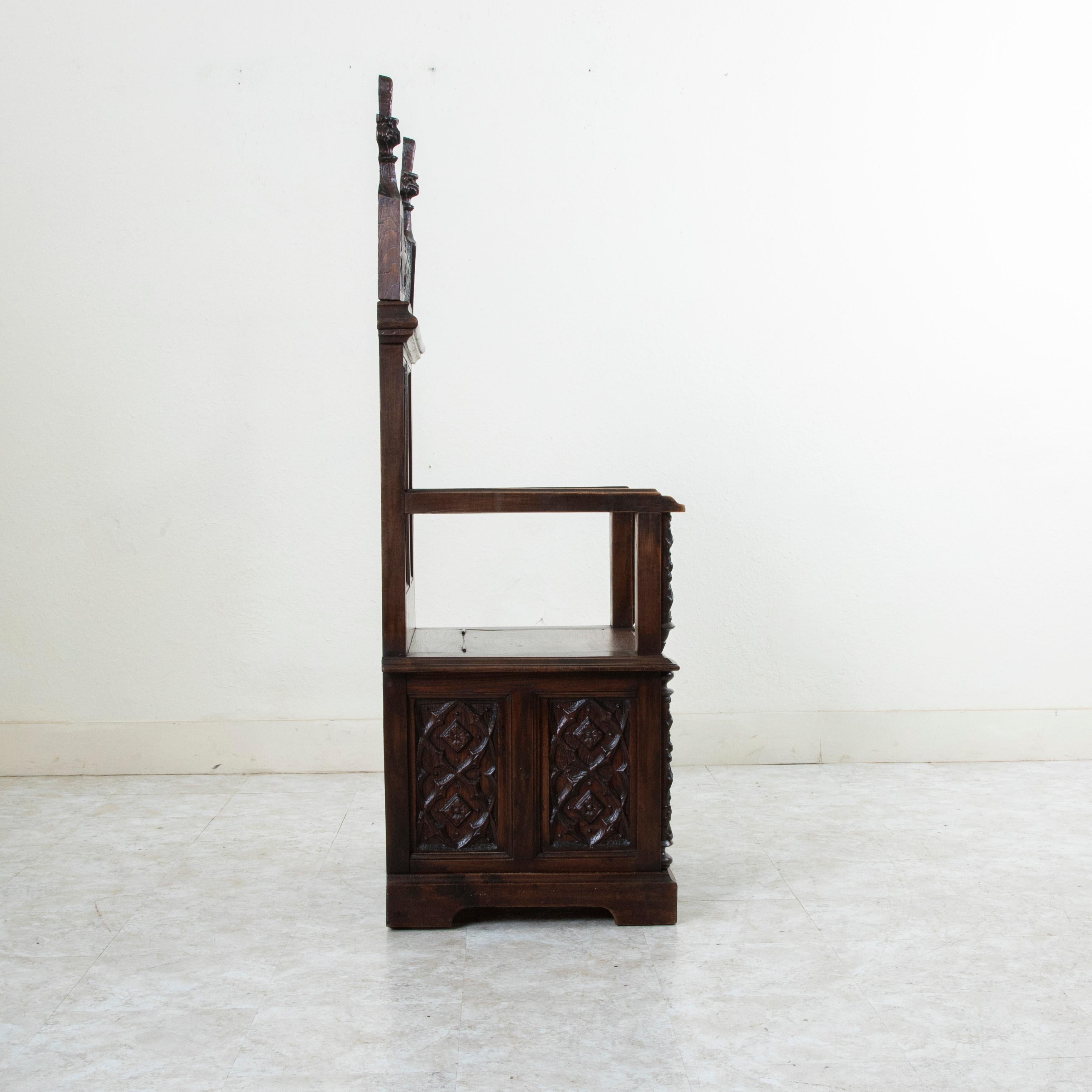 Late 19th Century French Gothic Style Hand Carved Oak Armchair, Throne For Sale 1
