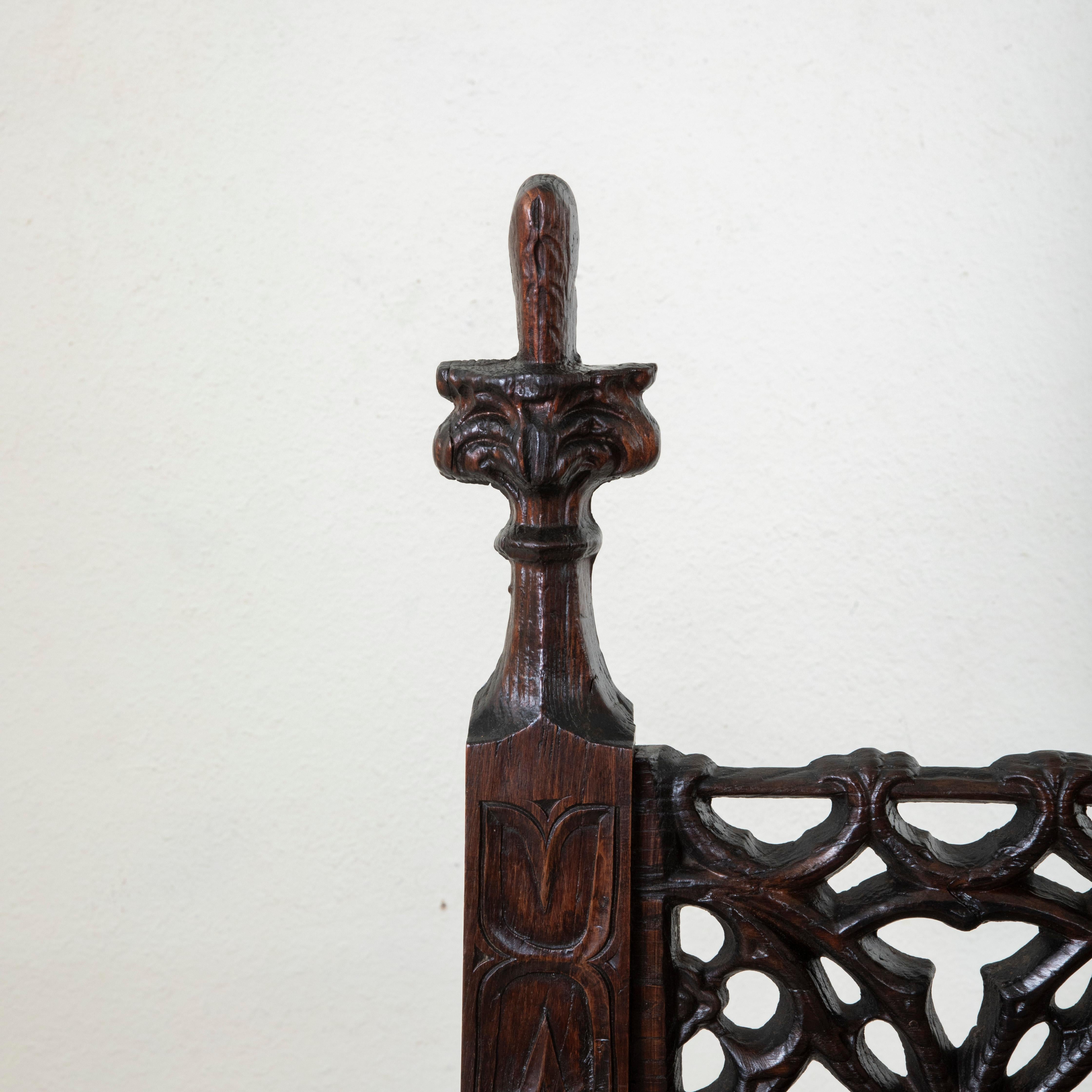 Late 19th Century French Gothic Style Hand Carved Oak Armchair, Throne For Sale 3