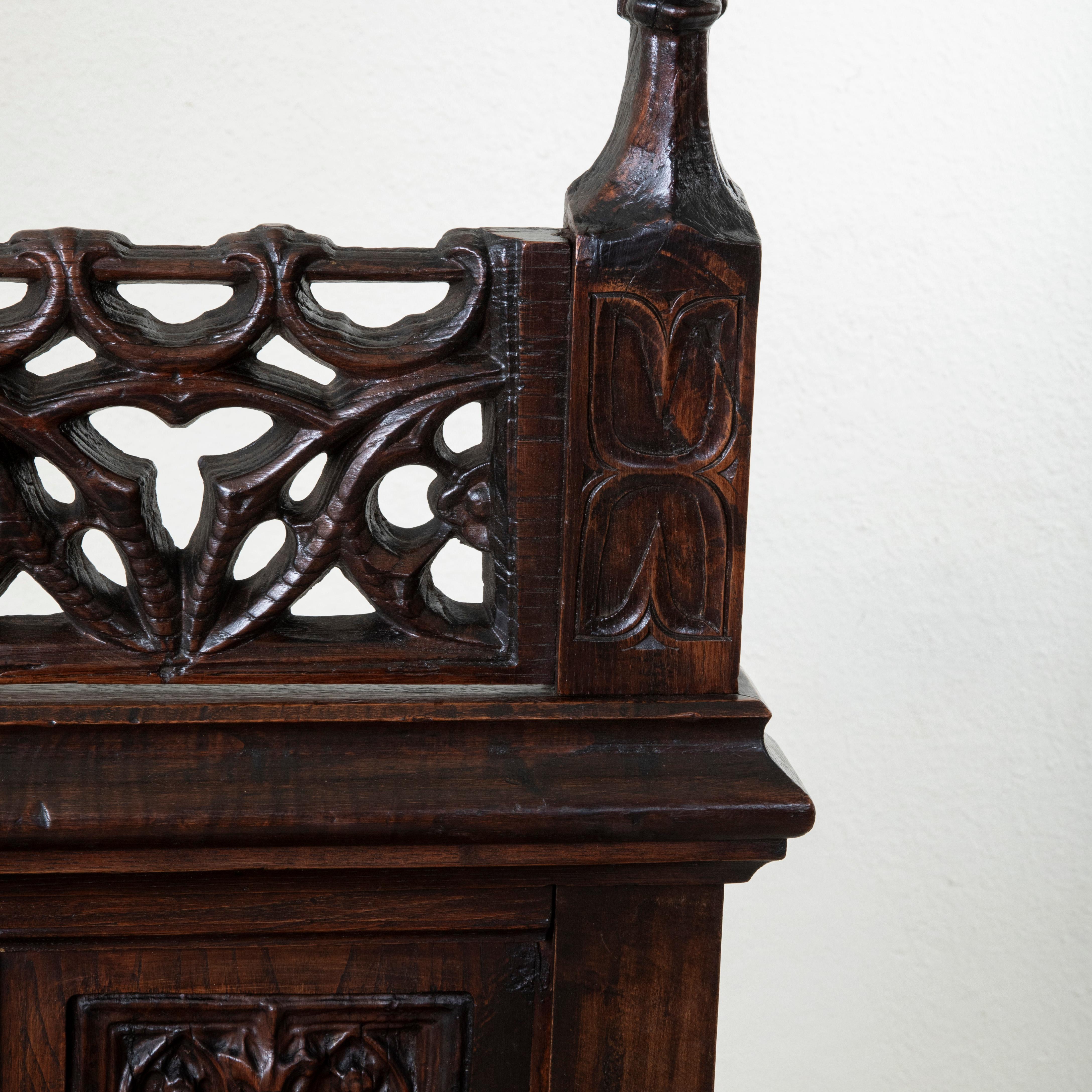 Late 19th Century French Gothic Style Hand Carved Oak Armchair, Throne For Sale 5