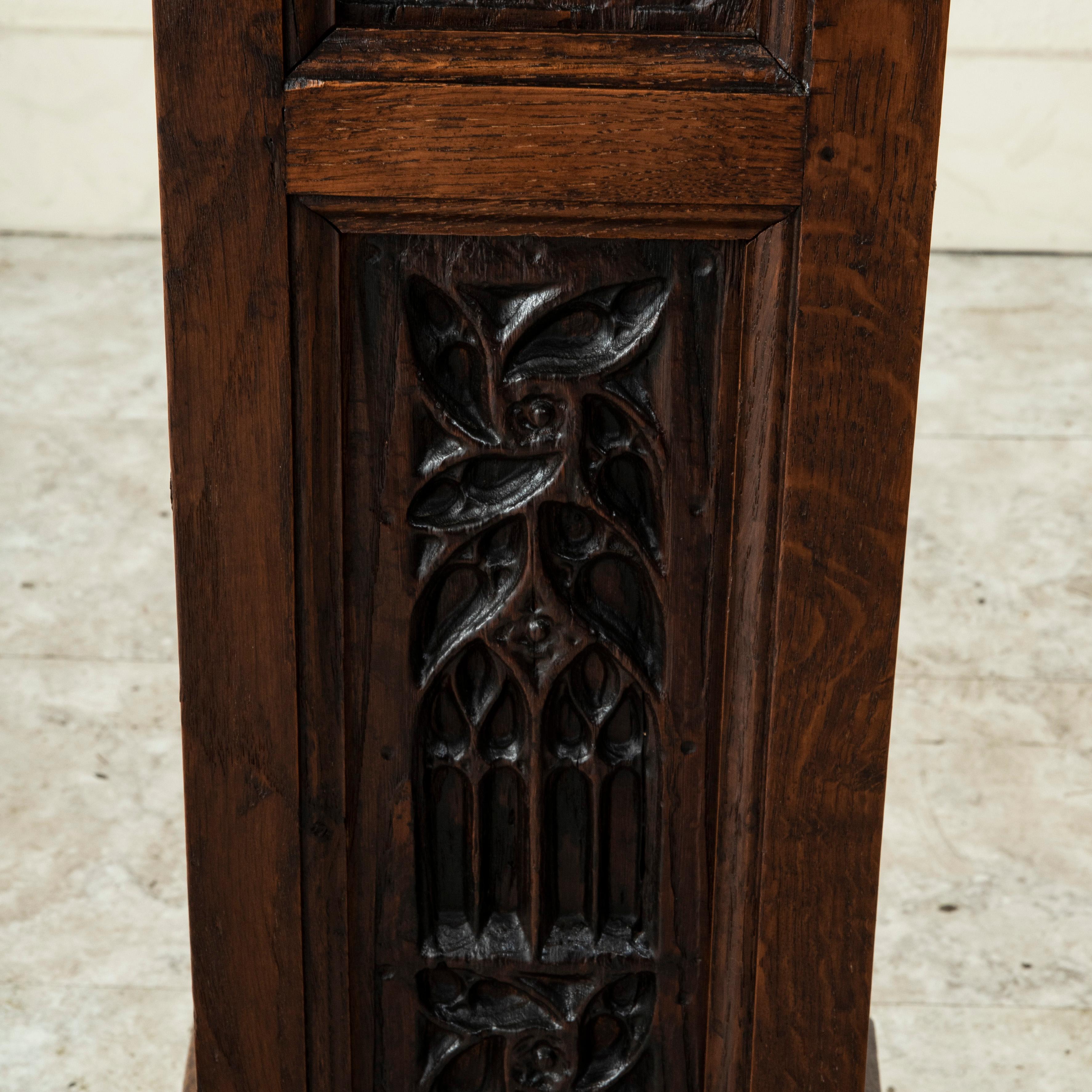 Late 19th Century French Gothic Style Hand Carved Oak Pedestal, Sculpture Stand 6
