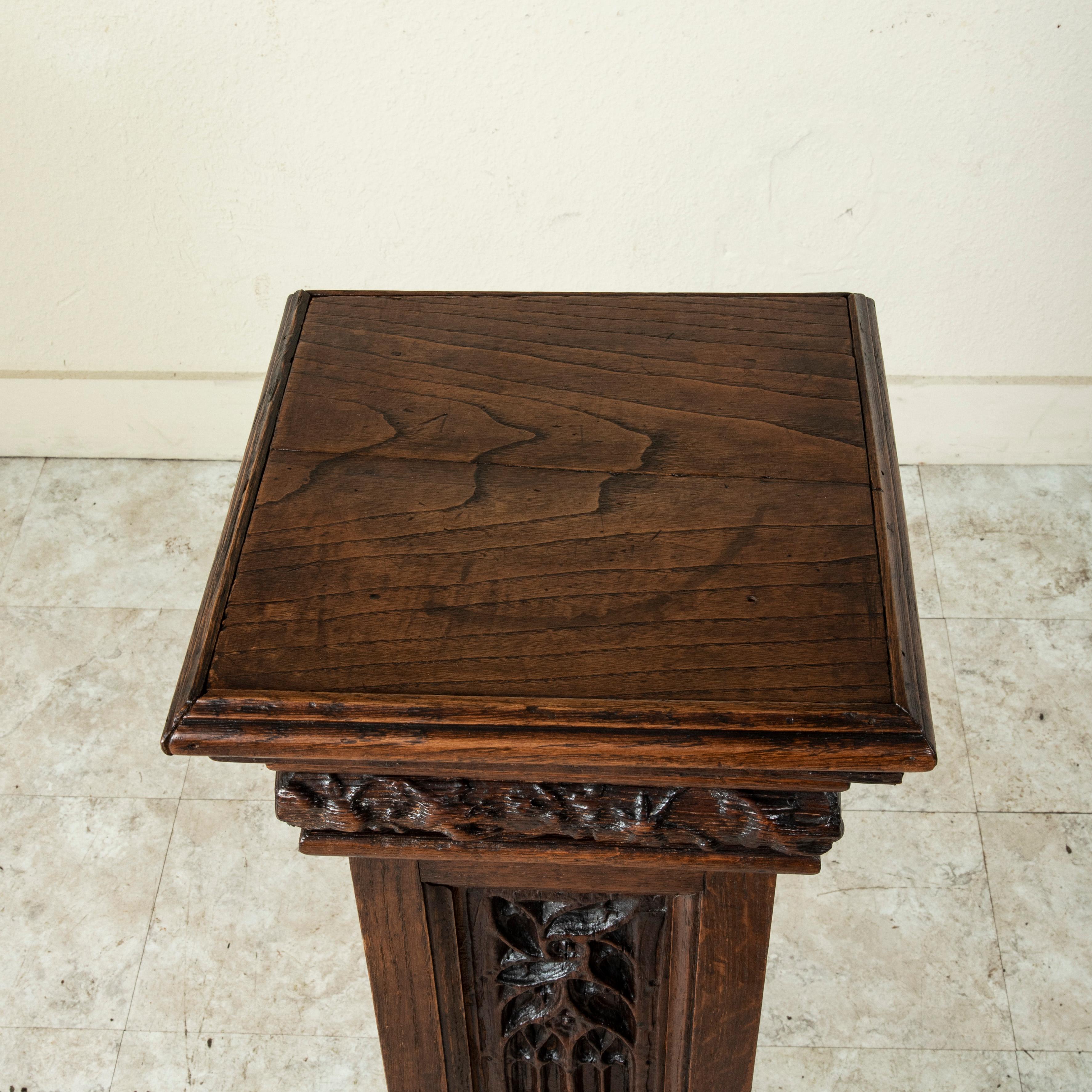 Late 19th Century French Gothic Style Hand Carved Oak Pedestal, Sculpture Stand 8