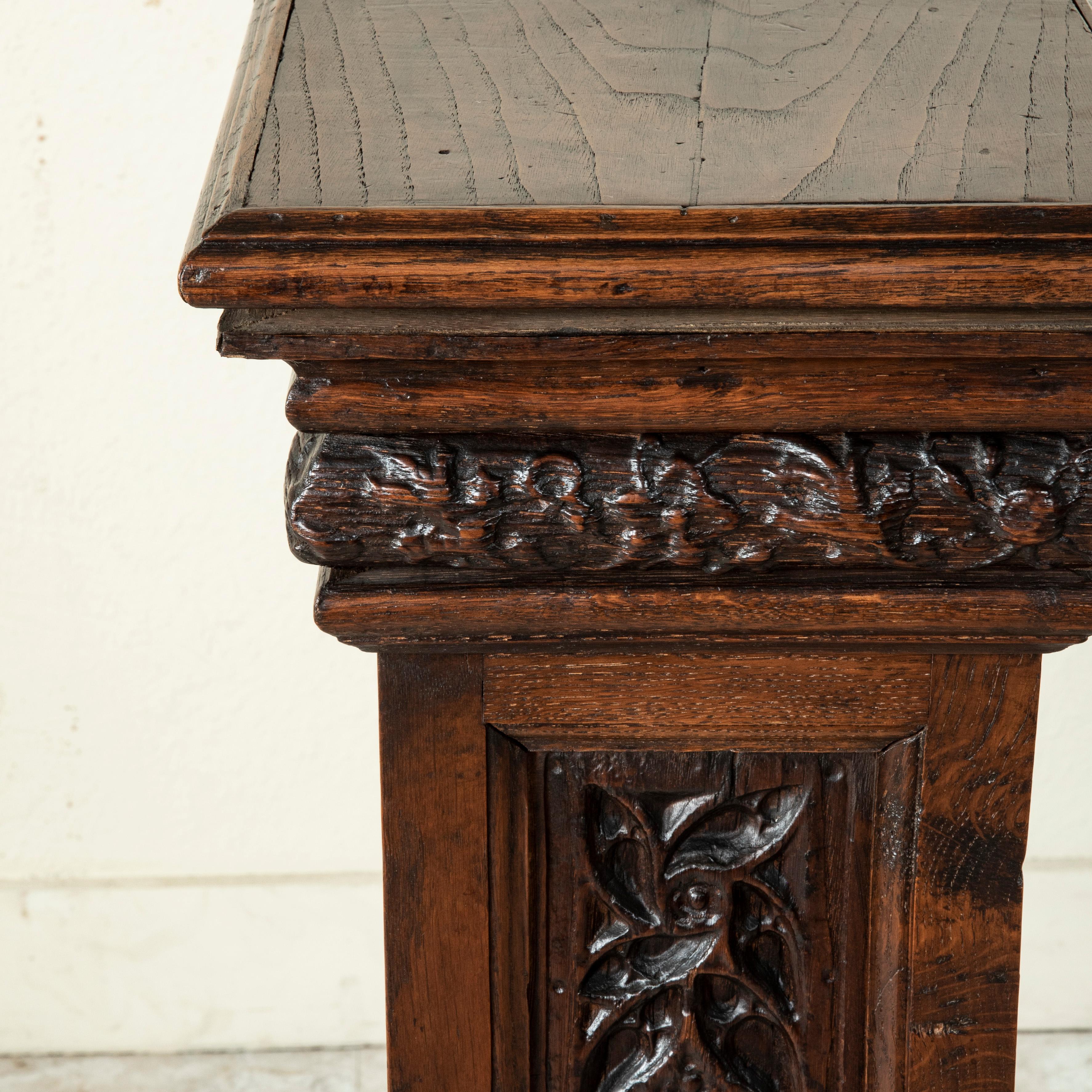 Late 19th Century French Gothic Style Hand Carved Oak Pedestal, Sculpture Stand 2