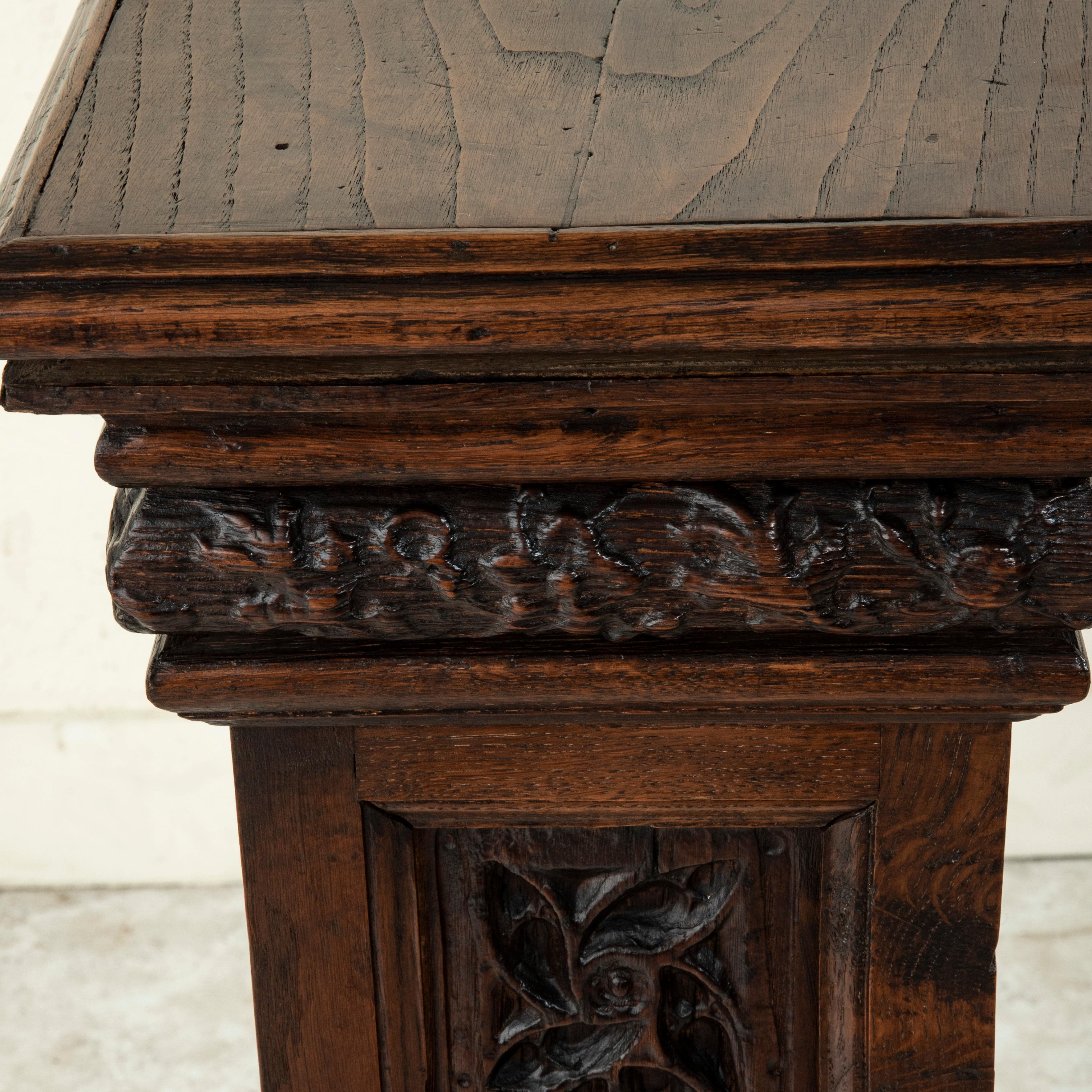 Late 19th Century French Gothic Style Hand Carved Oak Pedestal, Sculpture Stand 3