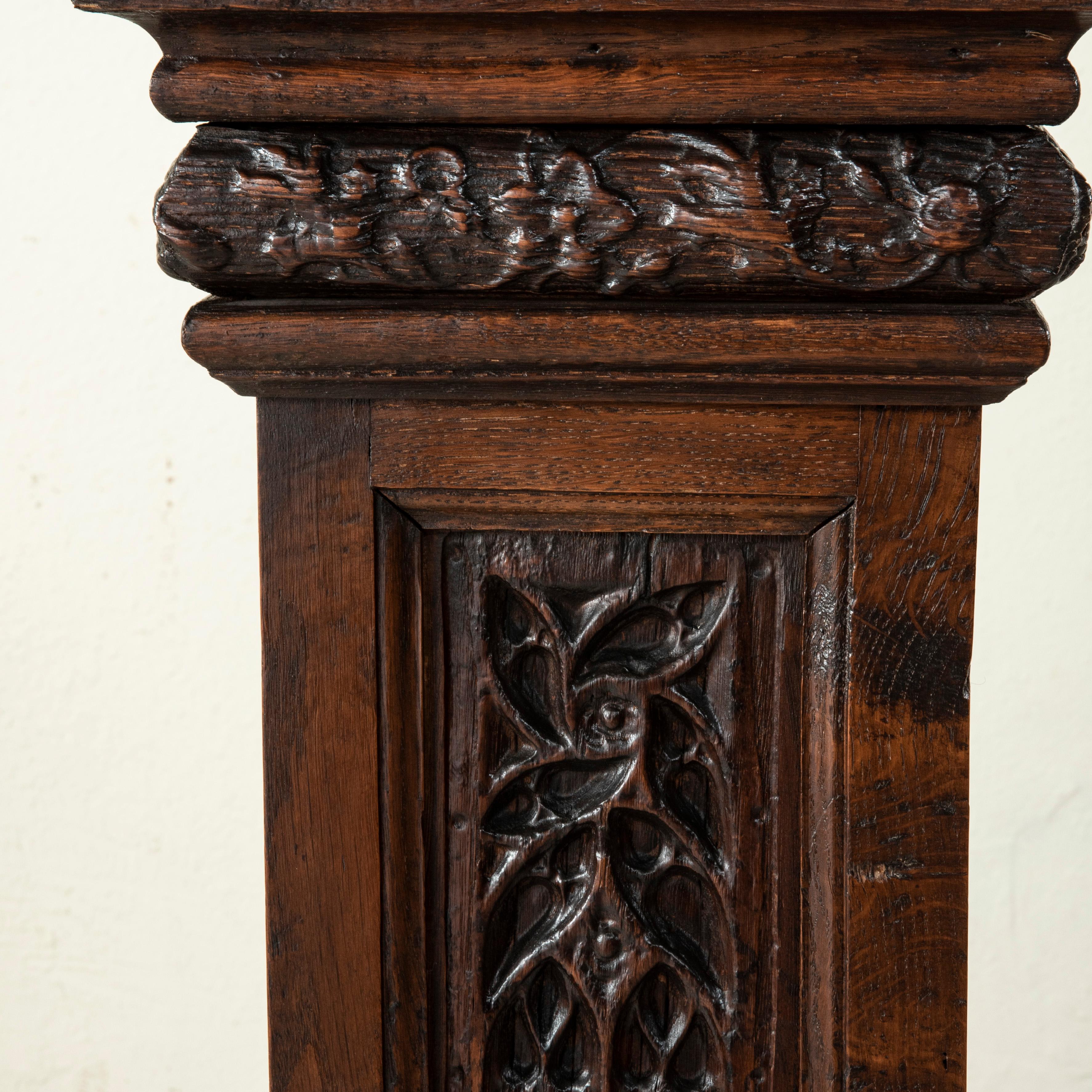 Late 19th Century French Gothic Style Hand Carved Oak Pedestal, Sculpture Stand 4