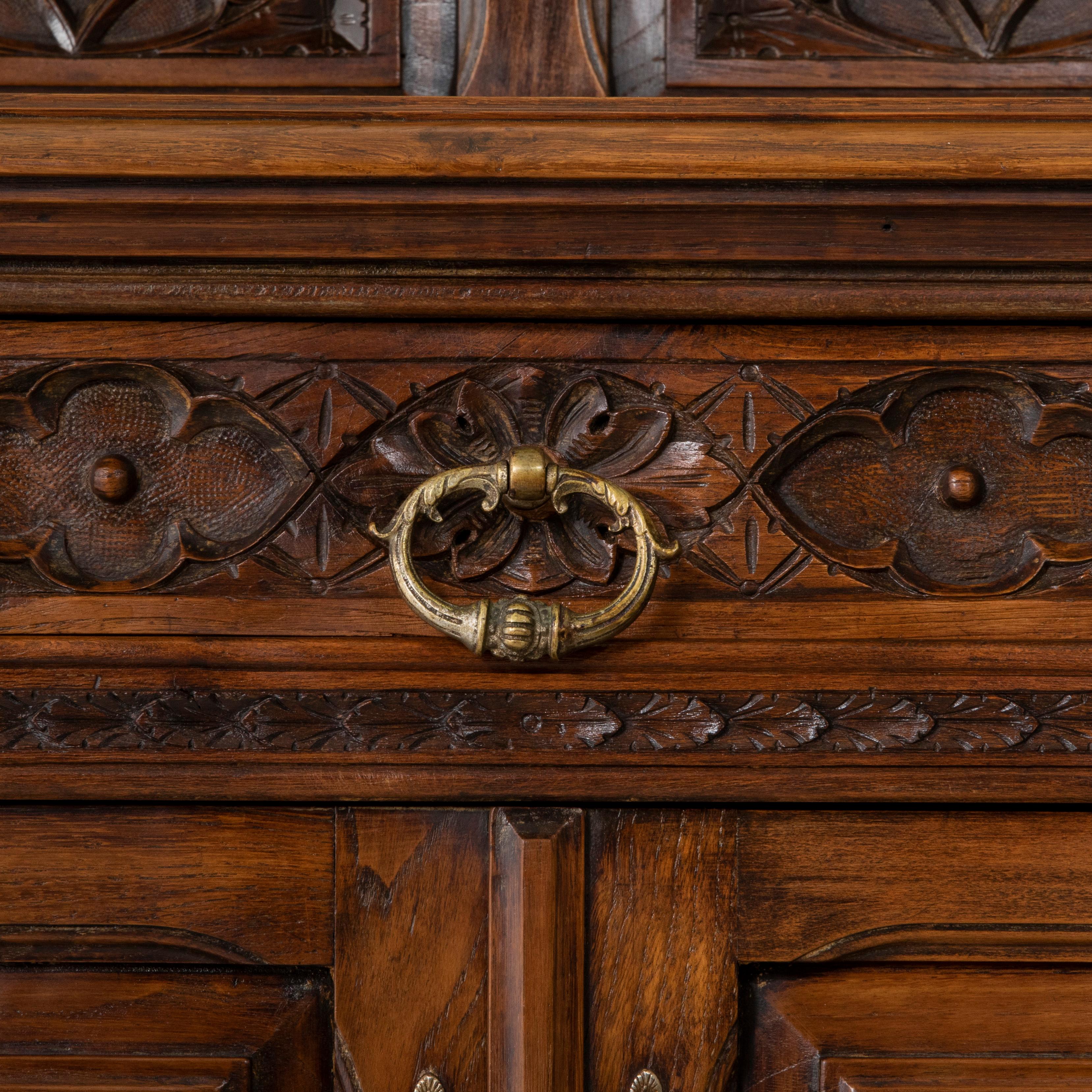 Late 19th Century French Gothic Style Hand Carved Walnut Cabinet or Credenza For Sale 13