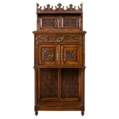 Late 19th Century French Gothic Style Hand Carved Walnut Cabinet or Credenza