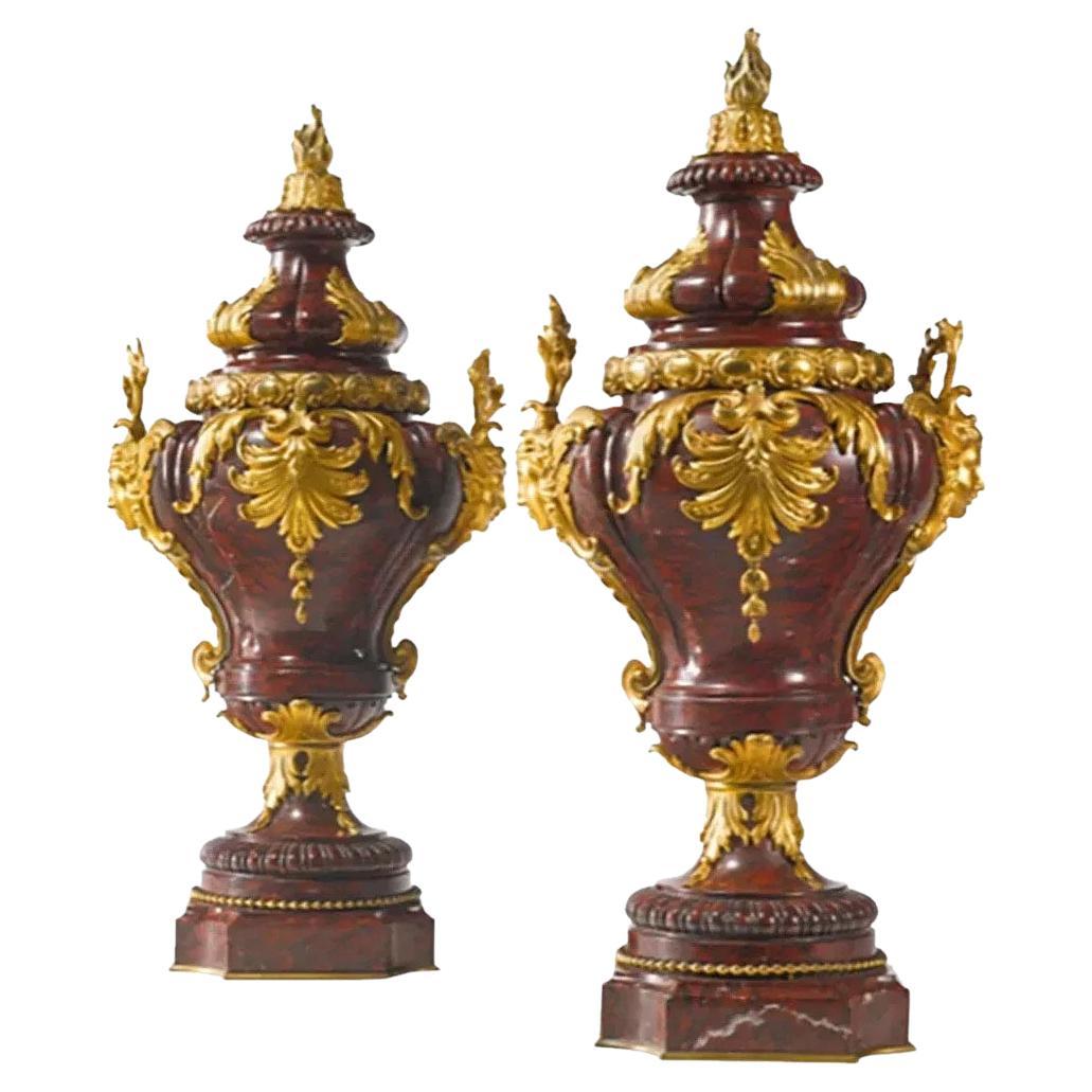 Late 19th Century French Griotte Marble Urns, a Pair For Sale