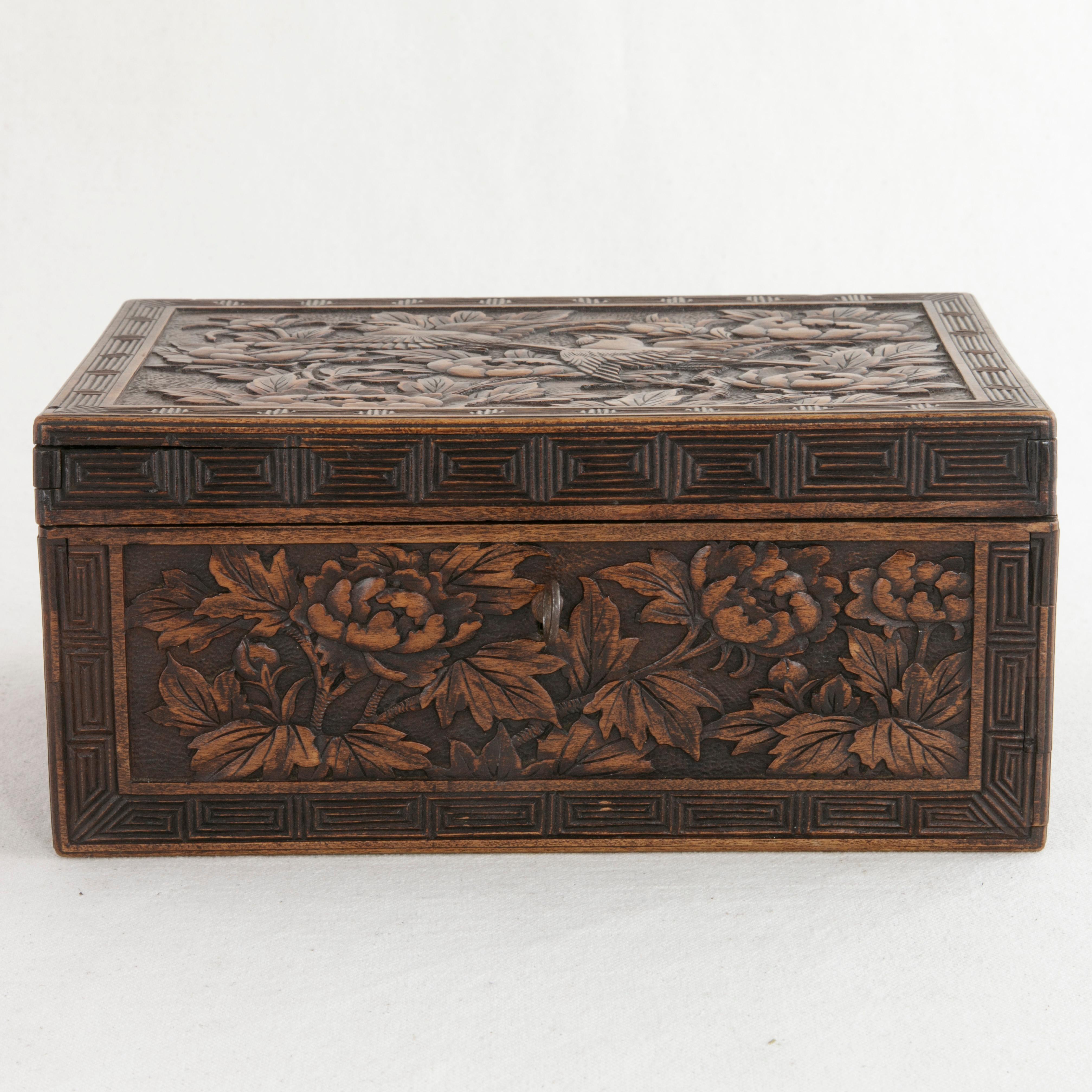 Late 19th Century French Hand Carved Black Forest Box with Birds 1