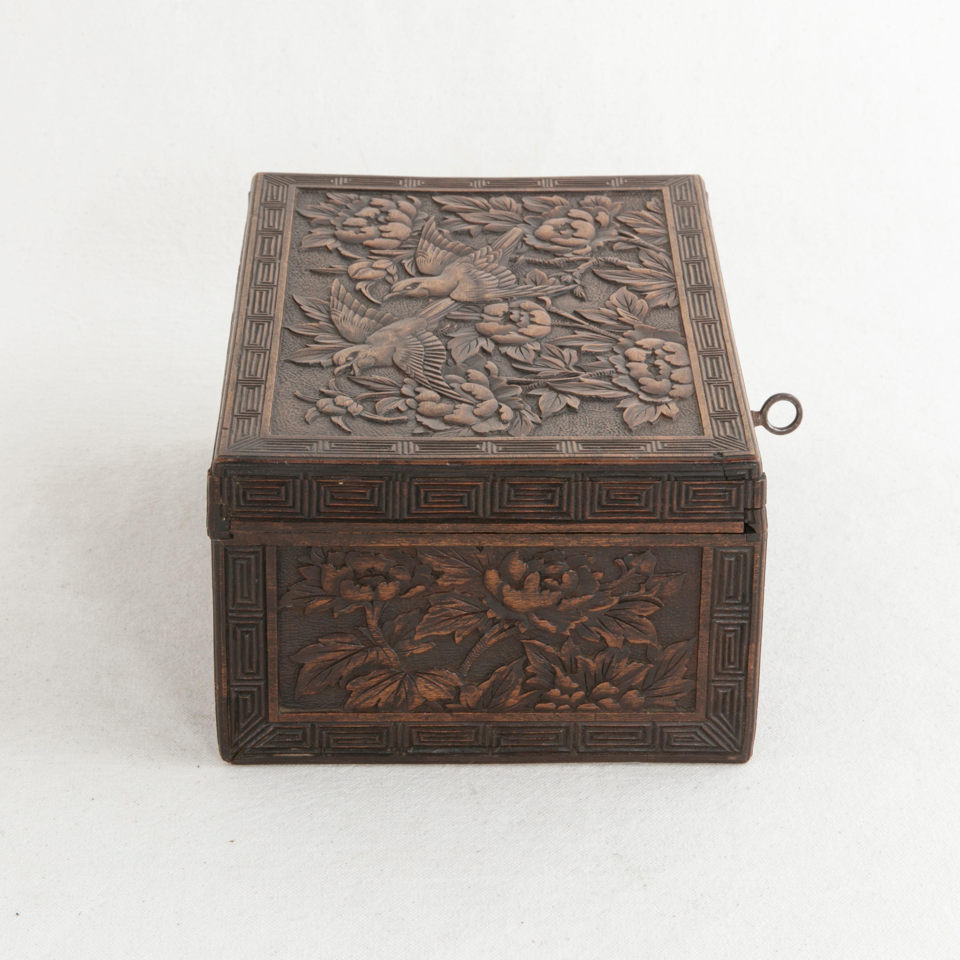 Late 19th Century French Hand Carved Black Forest Box with Birds 2