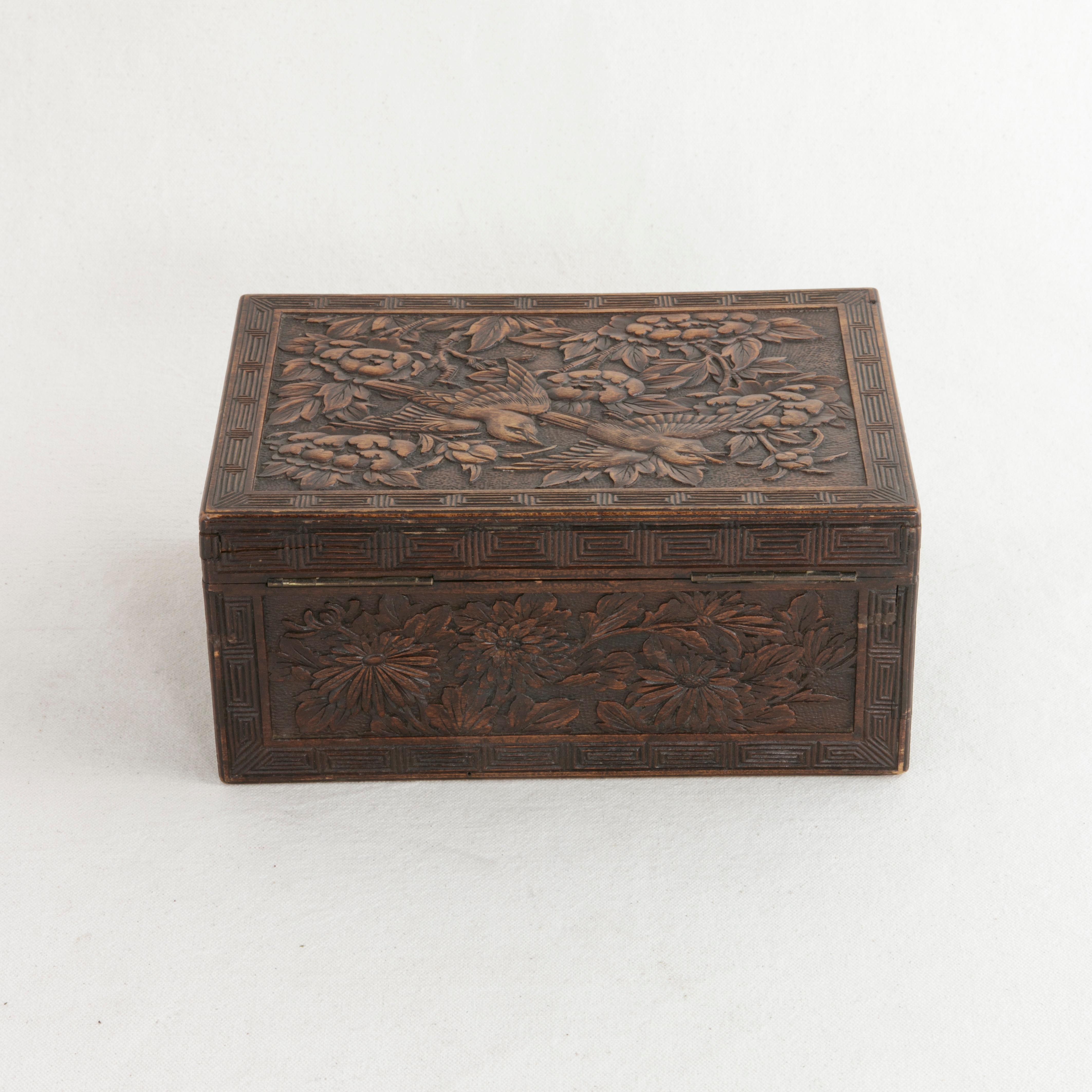 Late 19th Century French Hand Carved Black Forest Box with Birds 3