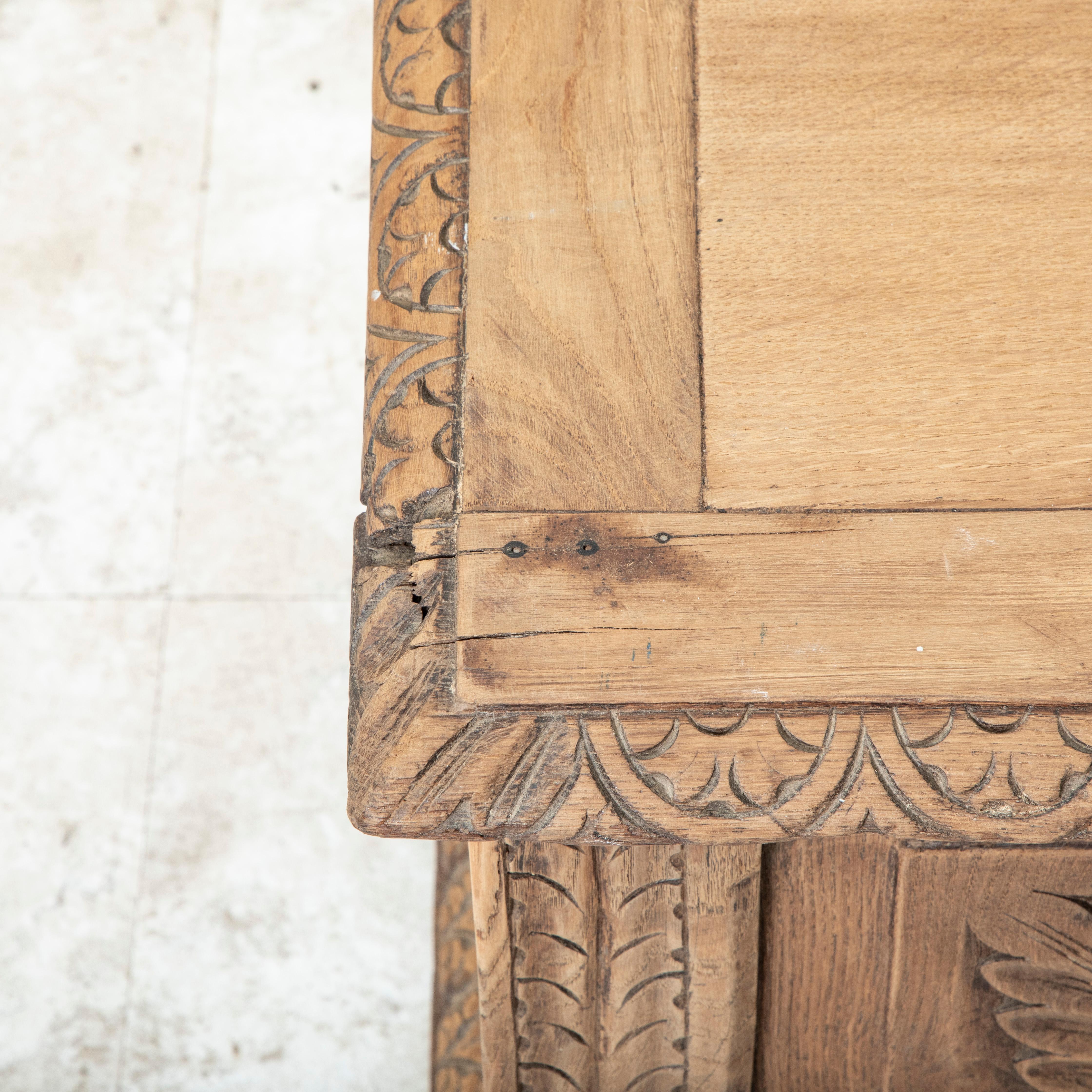 Late 19th Century French Hand Carved Bleached Oak Coffer Bench 7