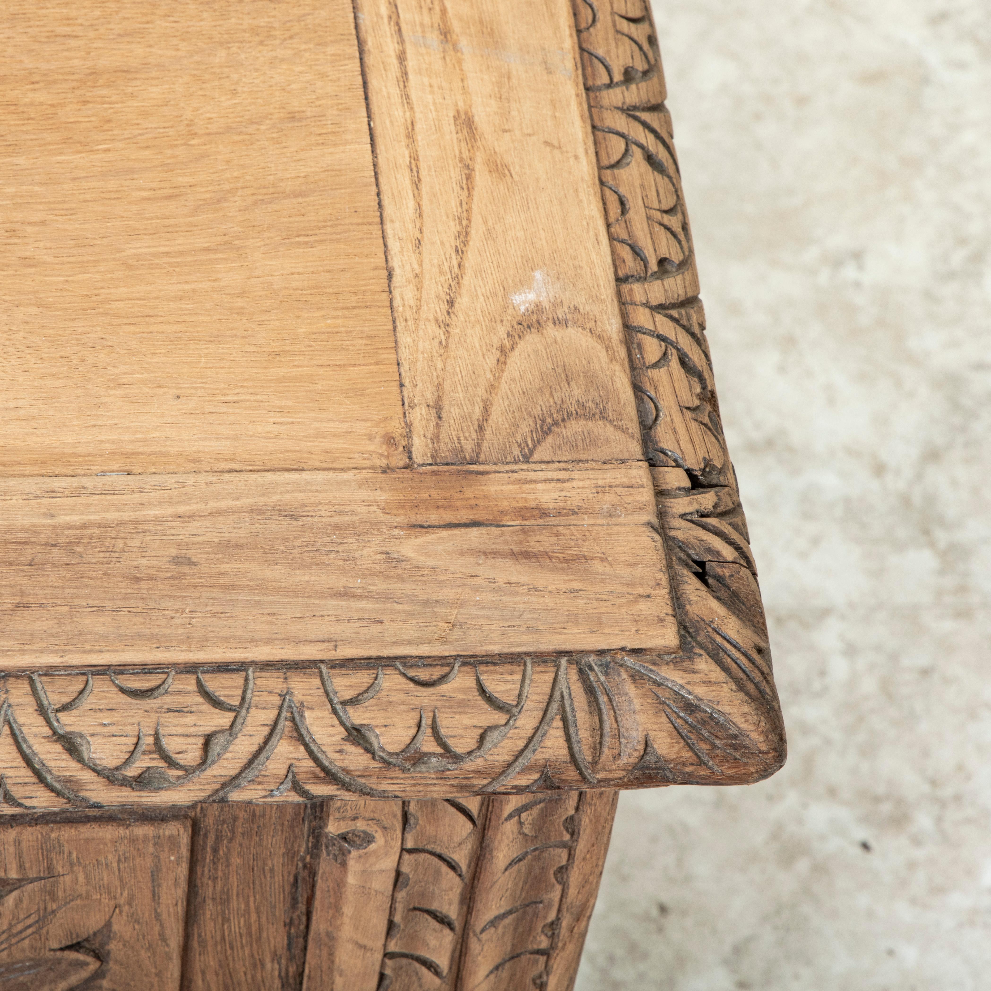 Late 19th Century French Hand Carved Bleached Oak Coffer Bench 8
