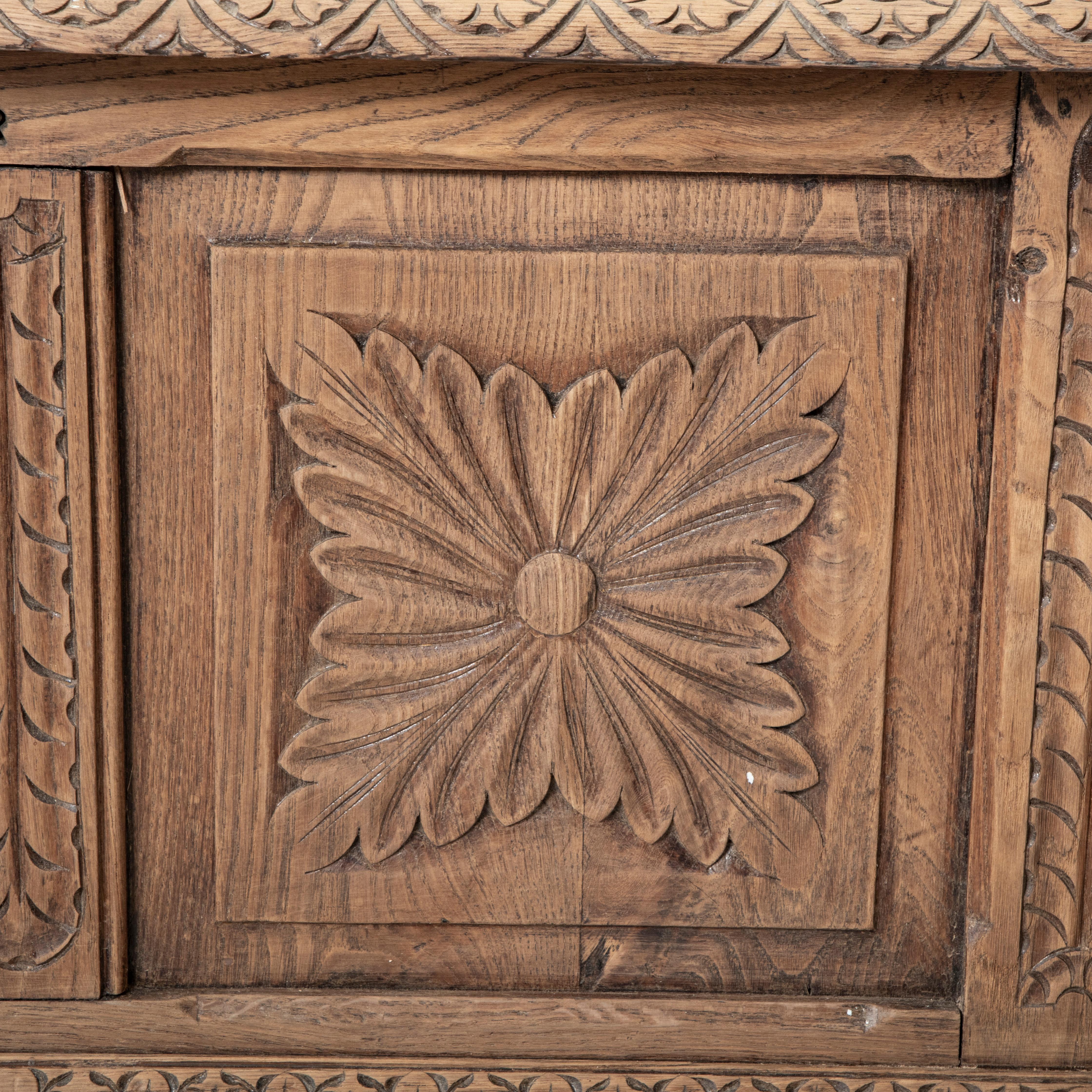 Late 19th Century French Hand Carved Bleached Oak Coffer Bench 9