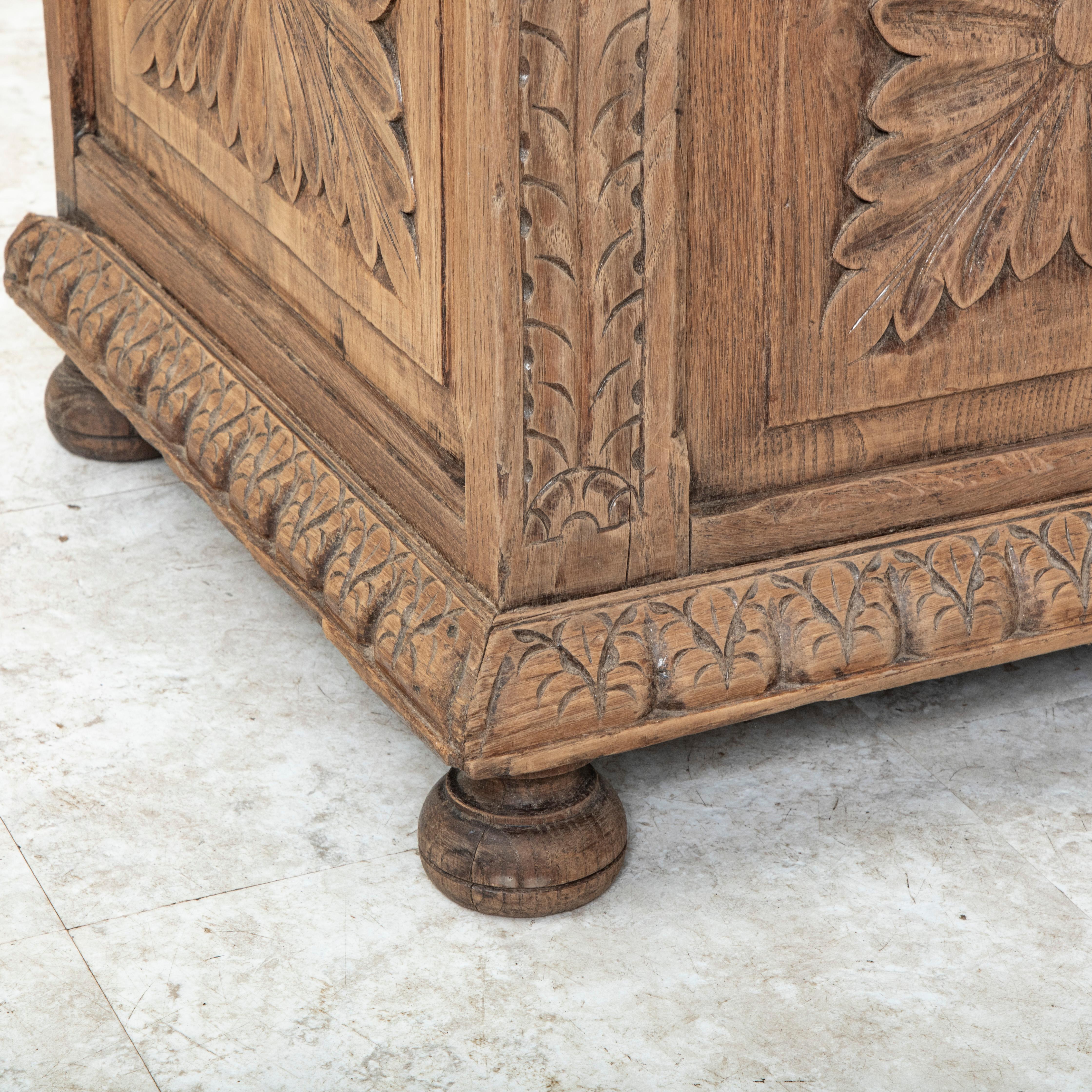Late 19th Century French Hand Carved Bleached Oak Coffer Bench 10