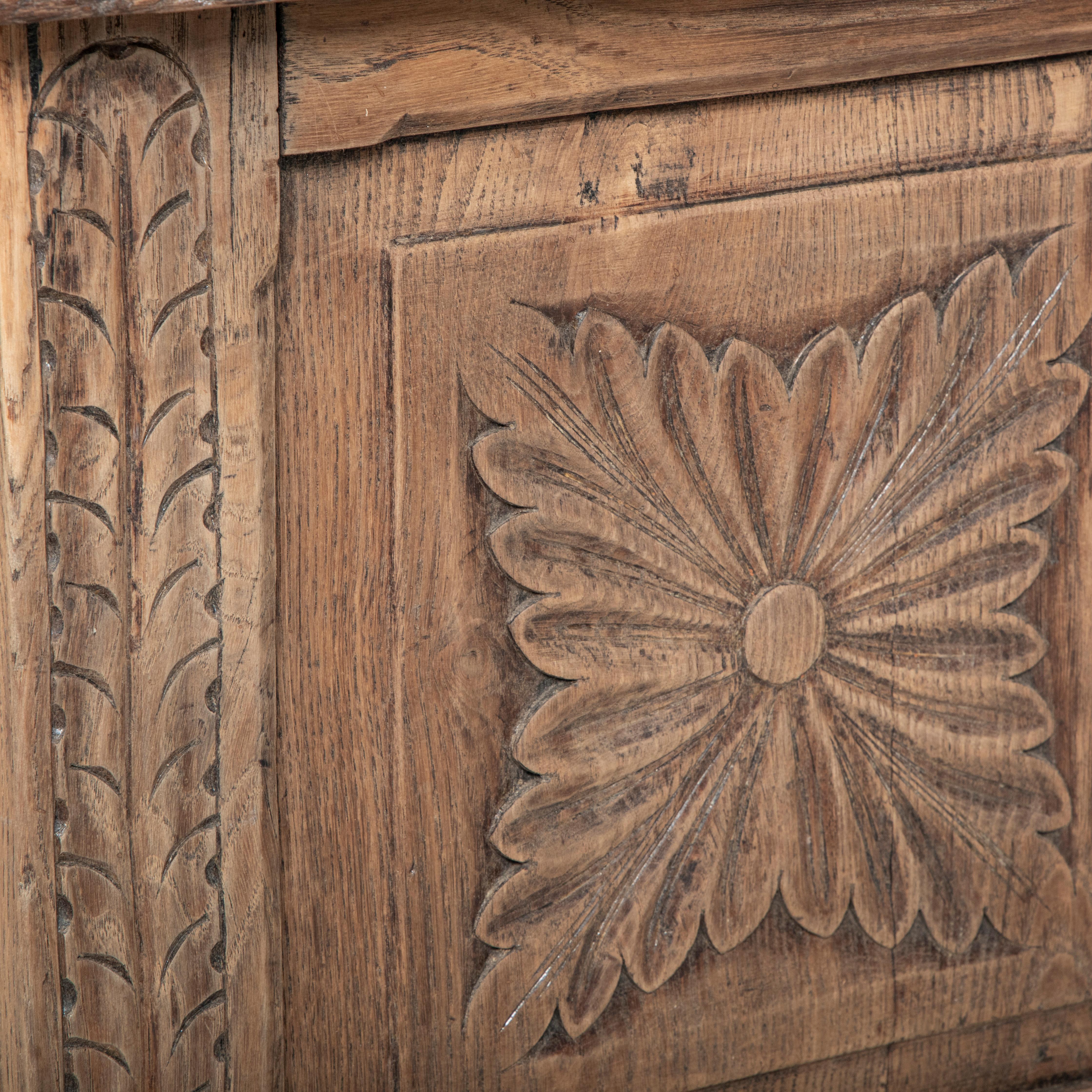 Late 19th Century French Hand Carved Bleached Oak Coffer Bench 12