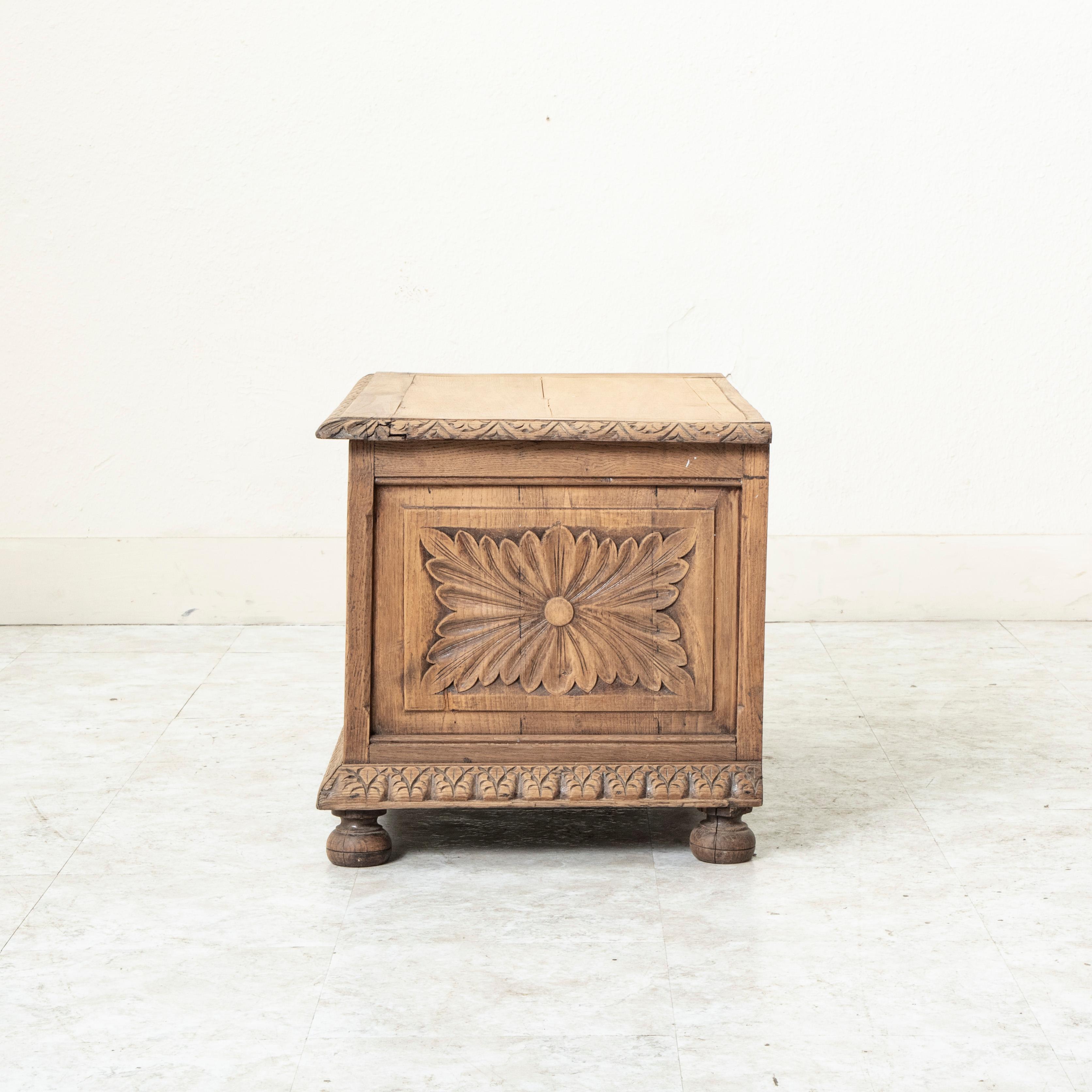Late 19th Century French Hand Carved Bleached Oak Coffer Bench 2