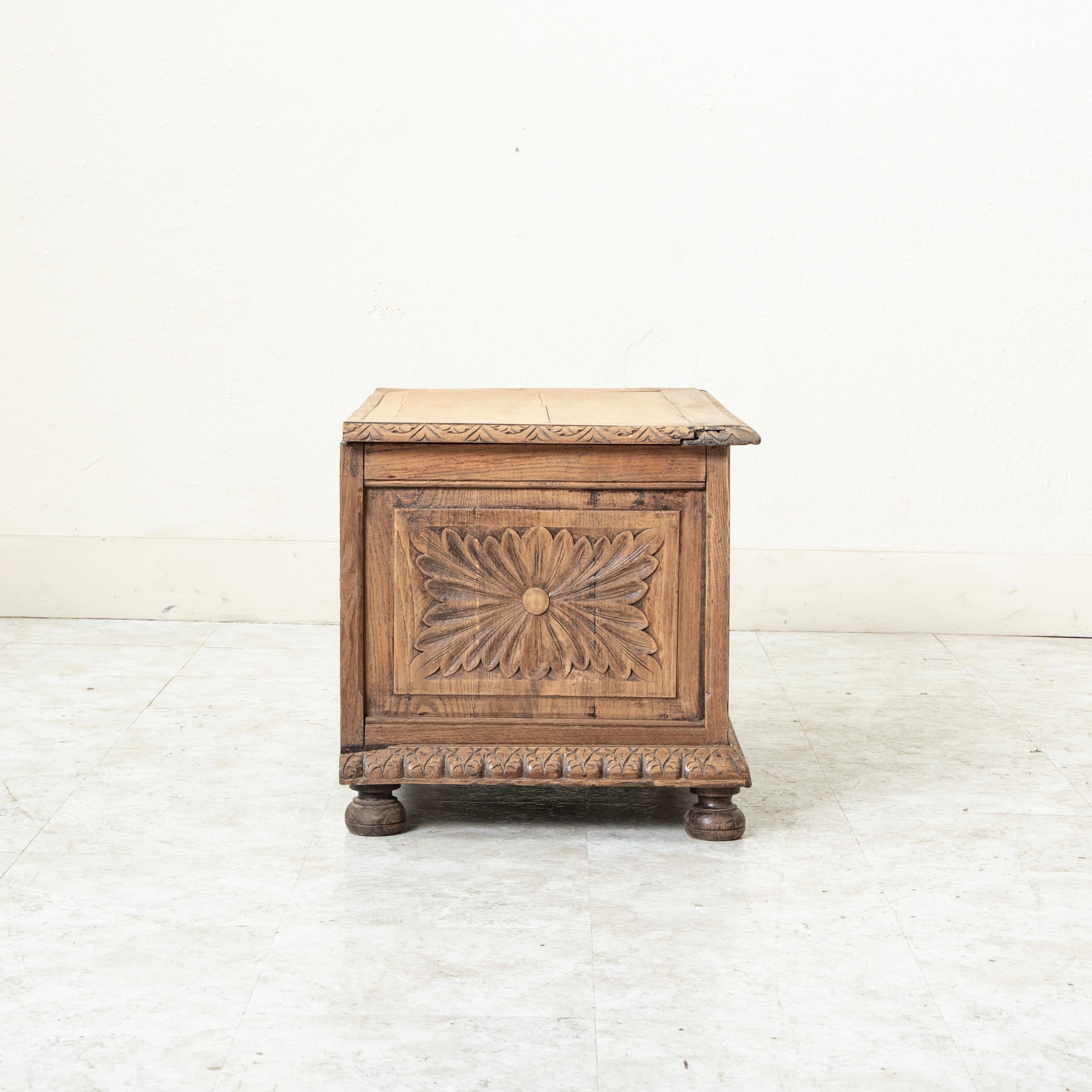 Late 19th Century French Hand Carved Bleached Oak Coffer Bench 4