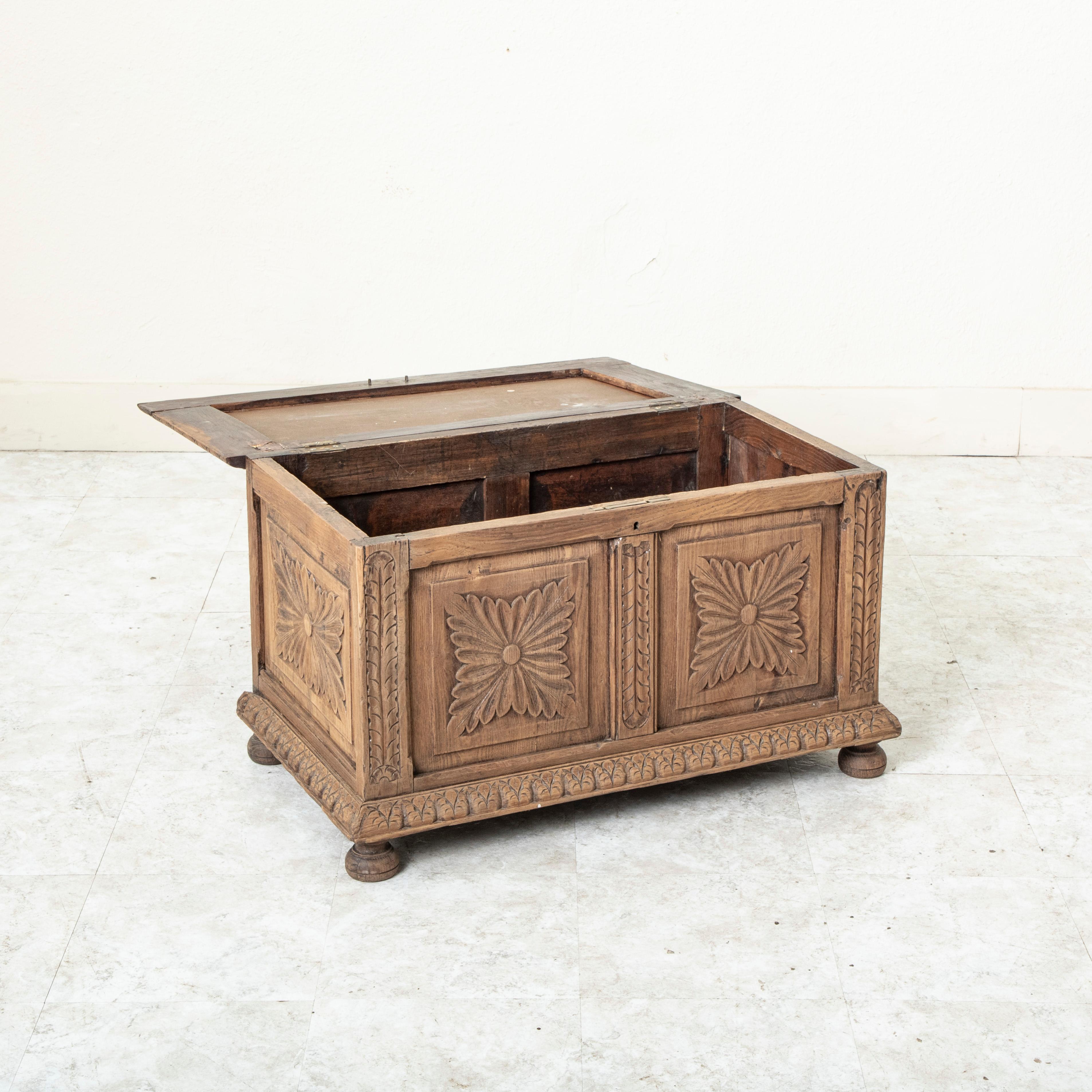Late 19th Century French Hand Carved Bleached Oak Coffer Bench 5
