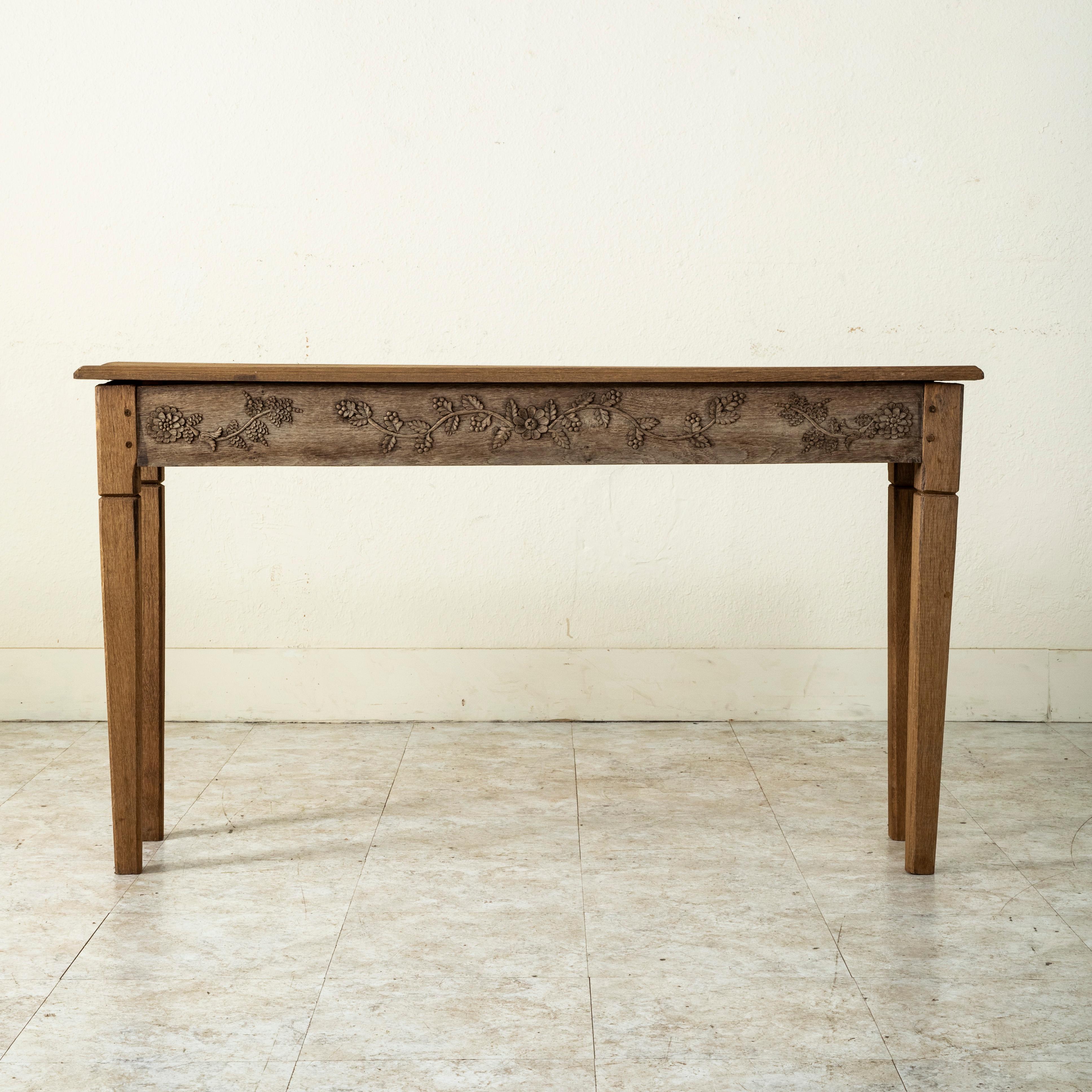 Hand-Carved Late 19th Century French Hand Carved Bleached Oak Console Table or Sofa Table