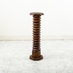 Late 19th Century French Hand-Carved Oak Apple Press Screw Pedestal, Stand