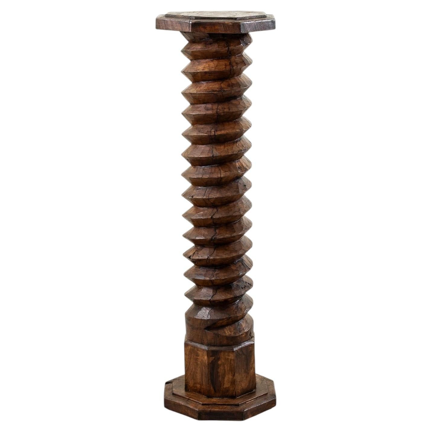 Late 19th Century French Hand-Carved Oak Apple Press Screw Pedestal, Stand