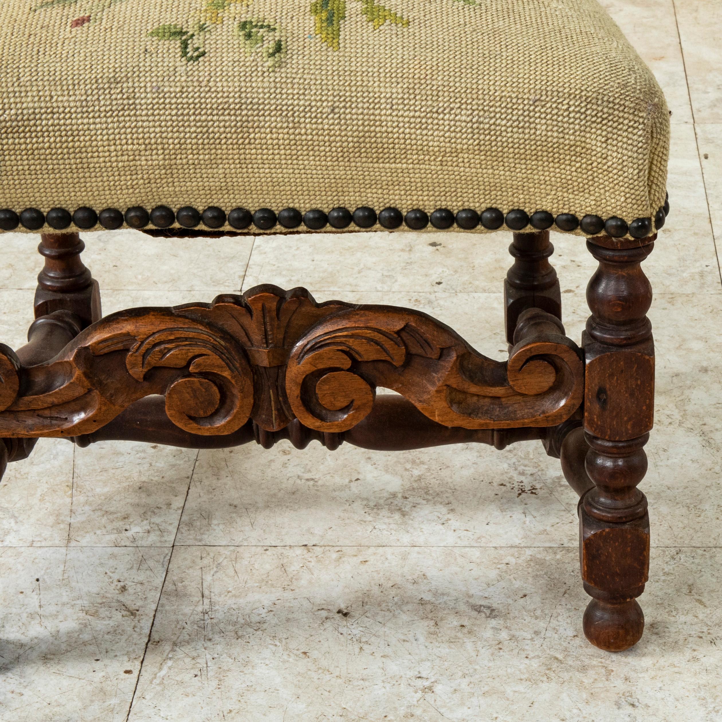 Late 19th Century French Hand Carved Oak Child's Chair with Needlepoint Seat For Sale 3