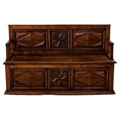 Late 19th Century French Hand Carved Oak Coffer Bench