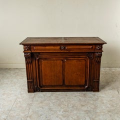 Late 19th Century French Hand Carved Oak Dry Bar, Counter, Tall Work Table