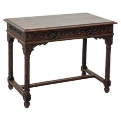 Late 19th Century French Hand Carved Oak Gothic Stye Desk or Writing Table