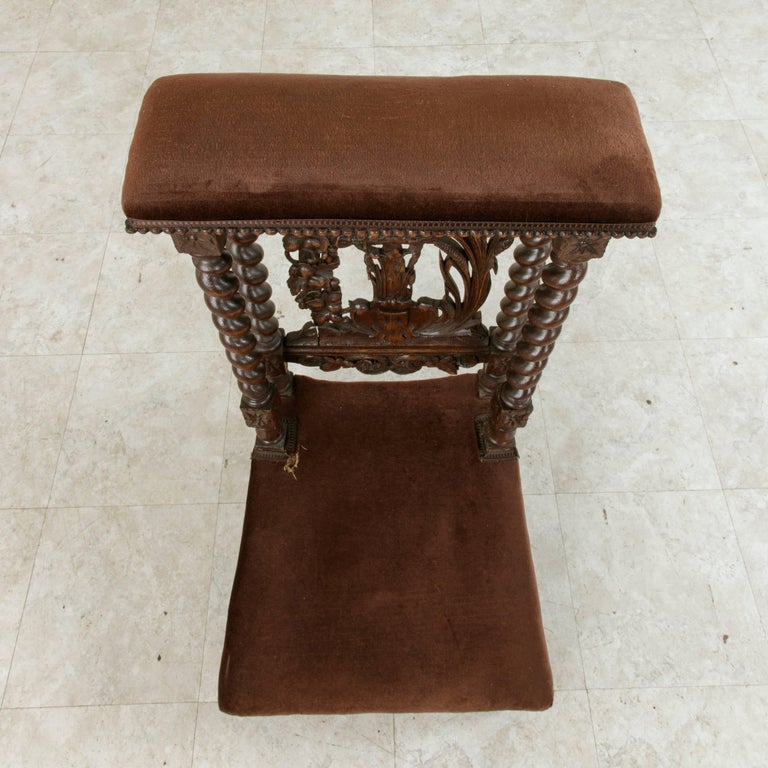 Late 19th Century French HandCarved Oak Prie Dieu or Prayer Chair with