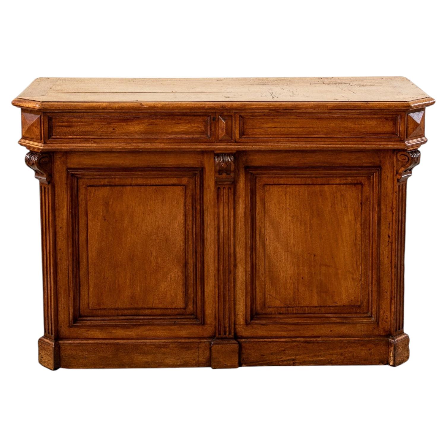 Late 19th Century French Hand-Carved Walnut Counter, Dry Bar, Kitchen Island