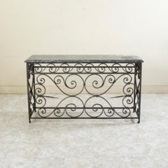 Late 19th Century French Hand Forged Iron Balcony Console Table with Marble Top