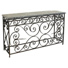 Late 19th Century French Hand Forged Iron Balcony Console Table with Marble Top
