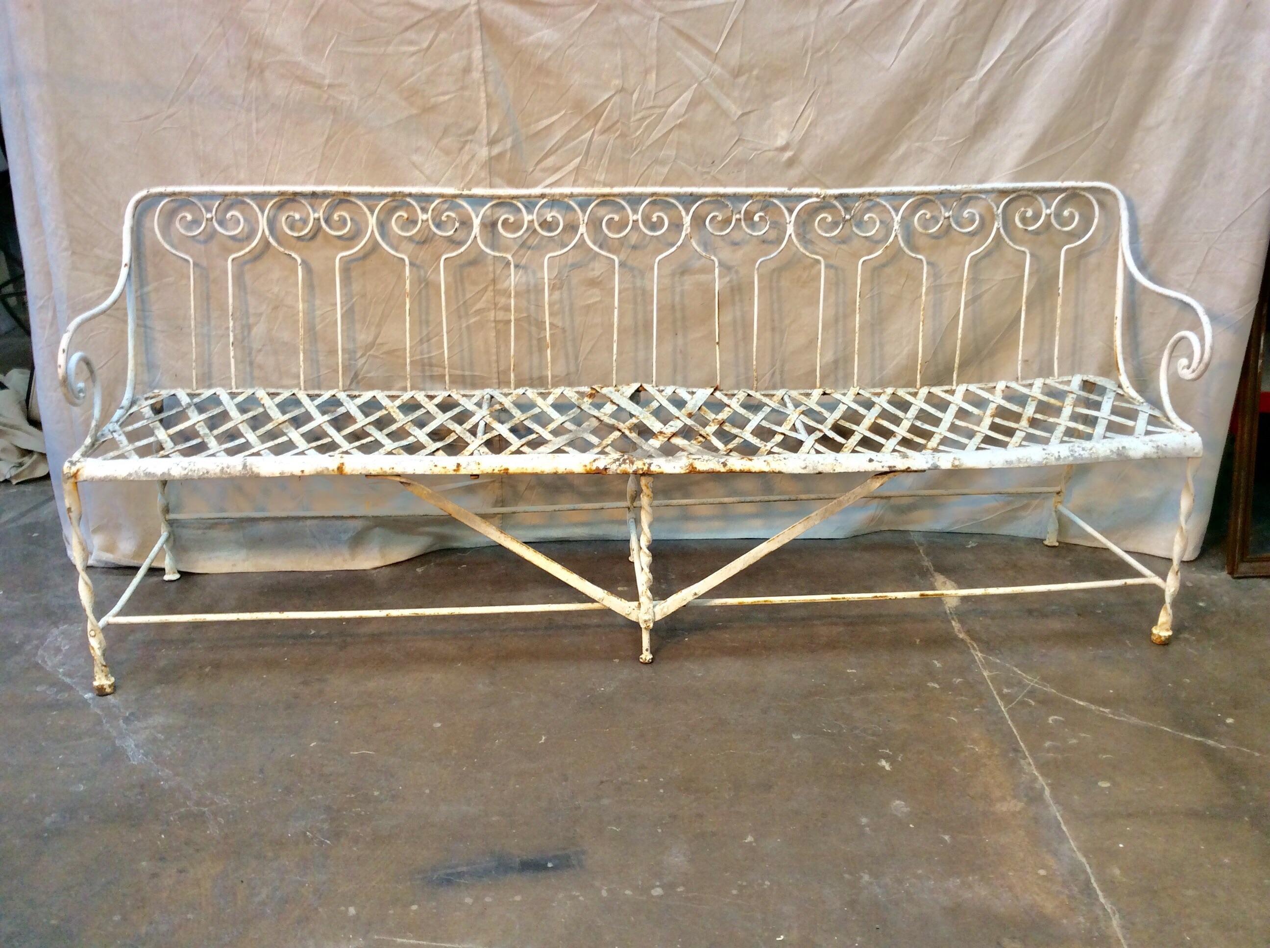 Late 19th Century French Hand Forged Iron Garden Bench For Sale 9