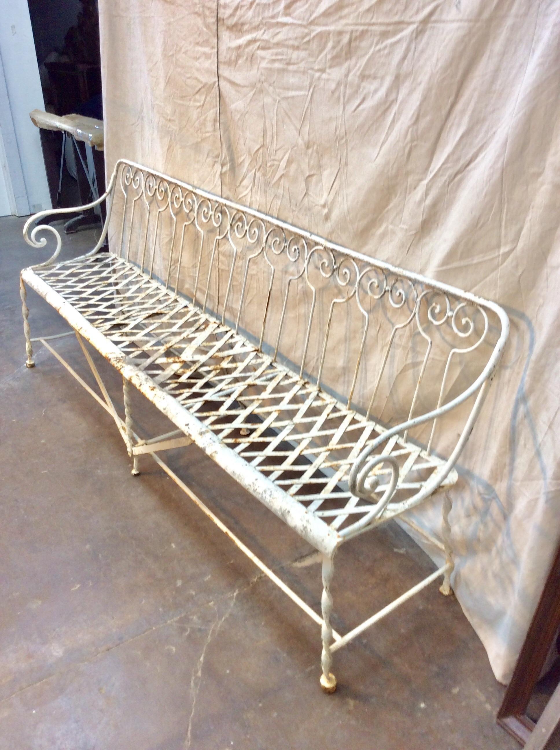 Hand-Crafted Late 19th Century French Hand Forged Iron Garden Bench For Sale