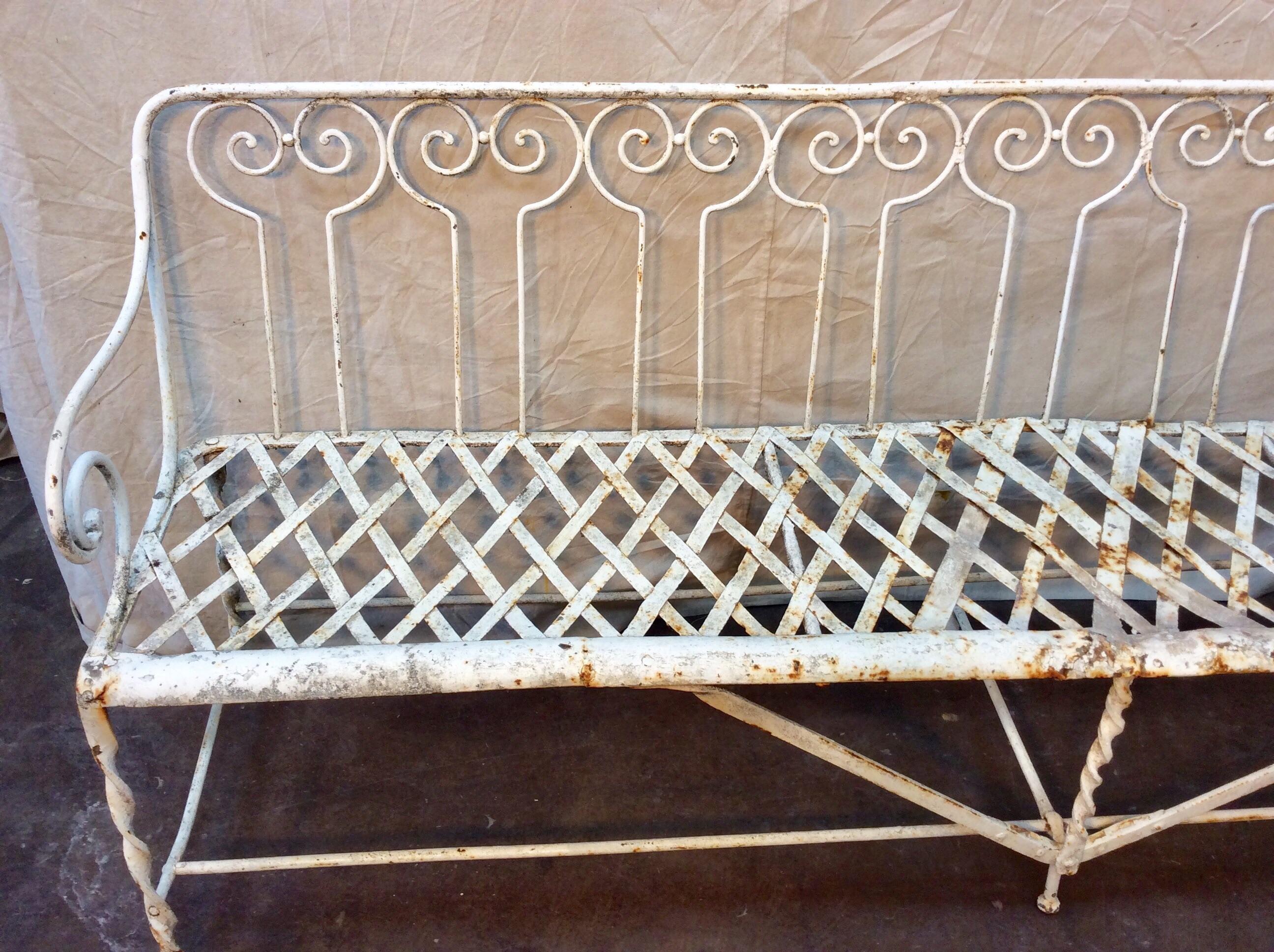 Late 19th Century French Hand Forged Iron Garden Bench In Good Condition For Sale In Burton, TX