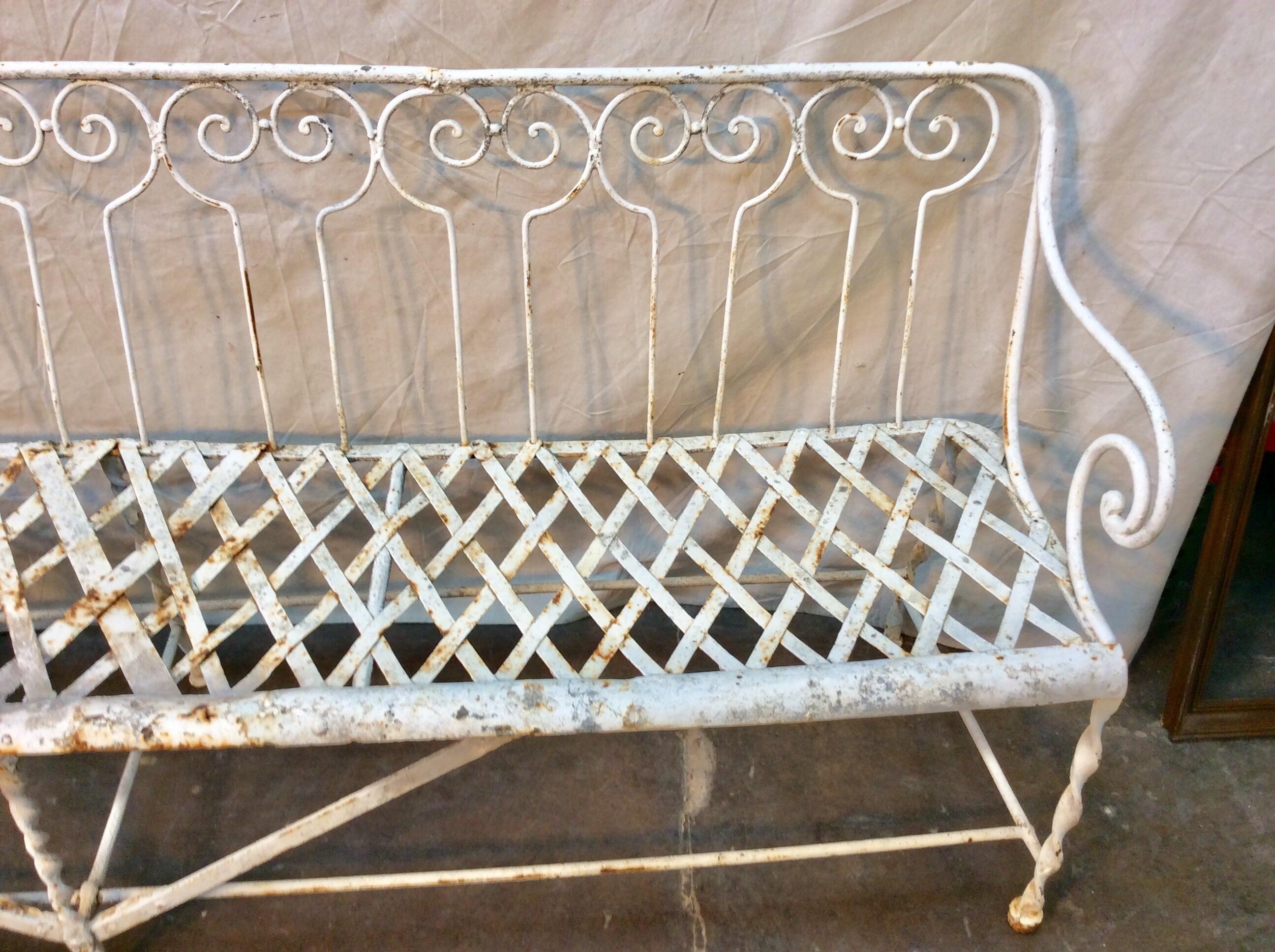 Late 19th Century French Hand Forged Iron Garden Bench For Sale 2