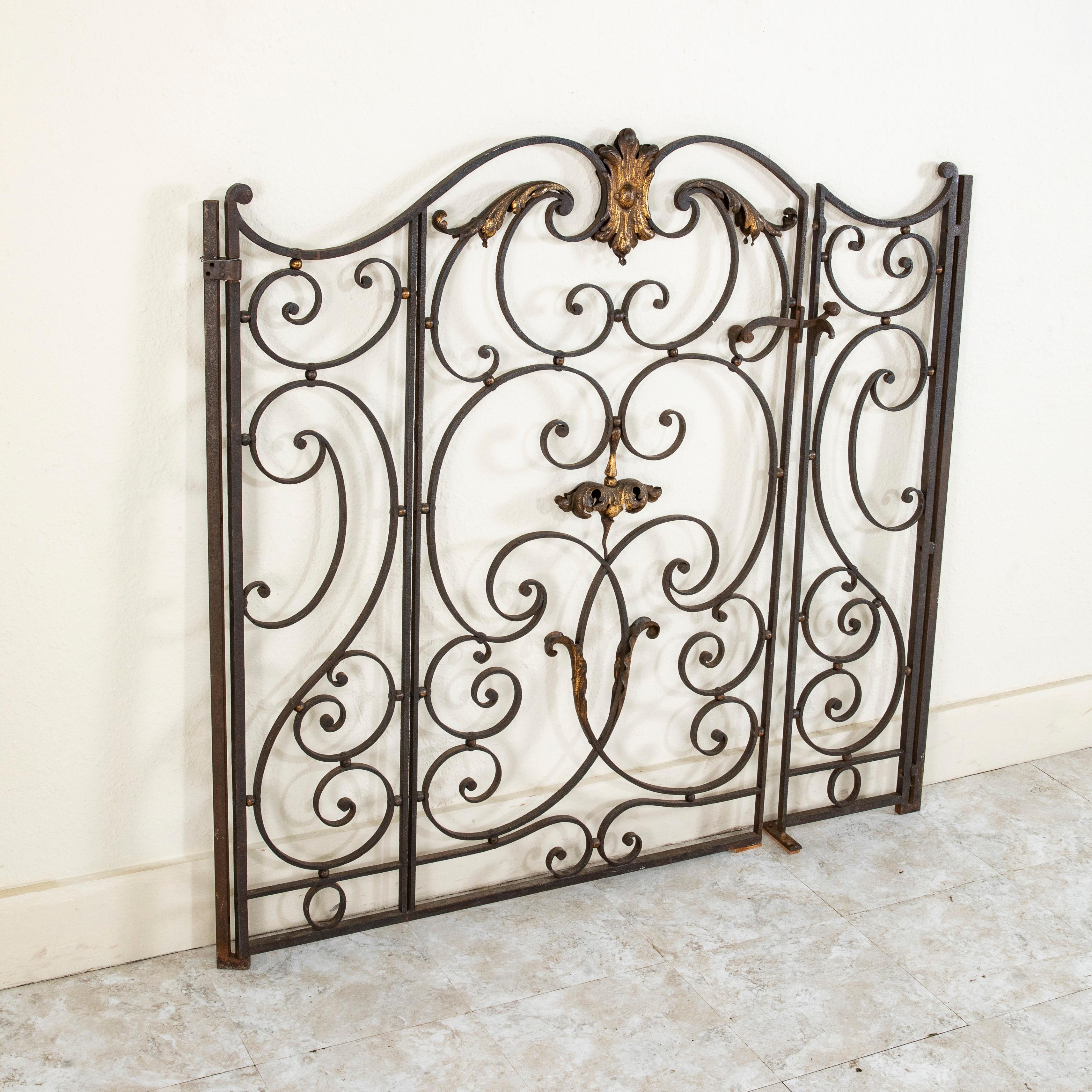 Late 19th Century French Hand Forged Iron Gate with Gold Detailing In Good Condition In Fayetteville, AR