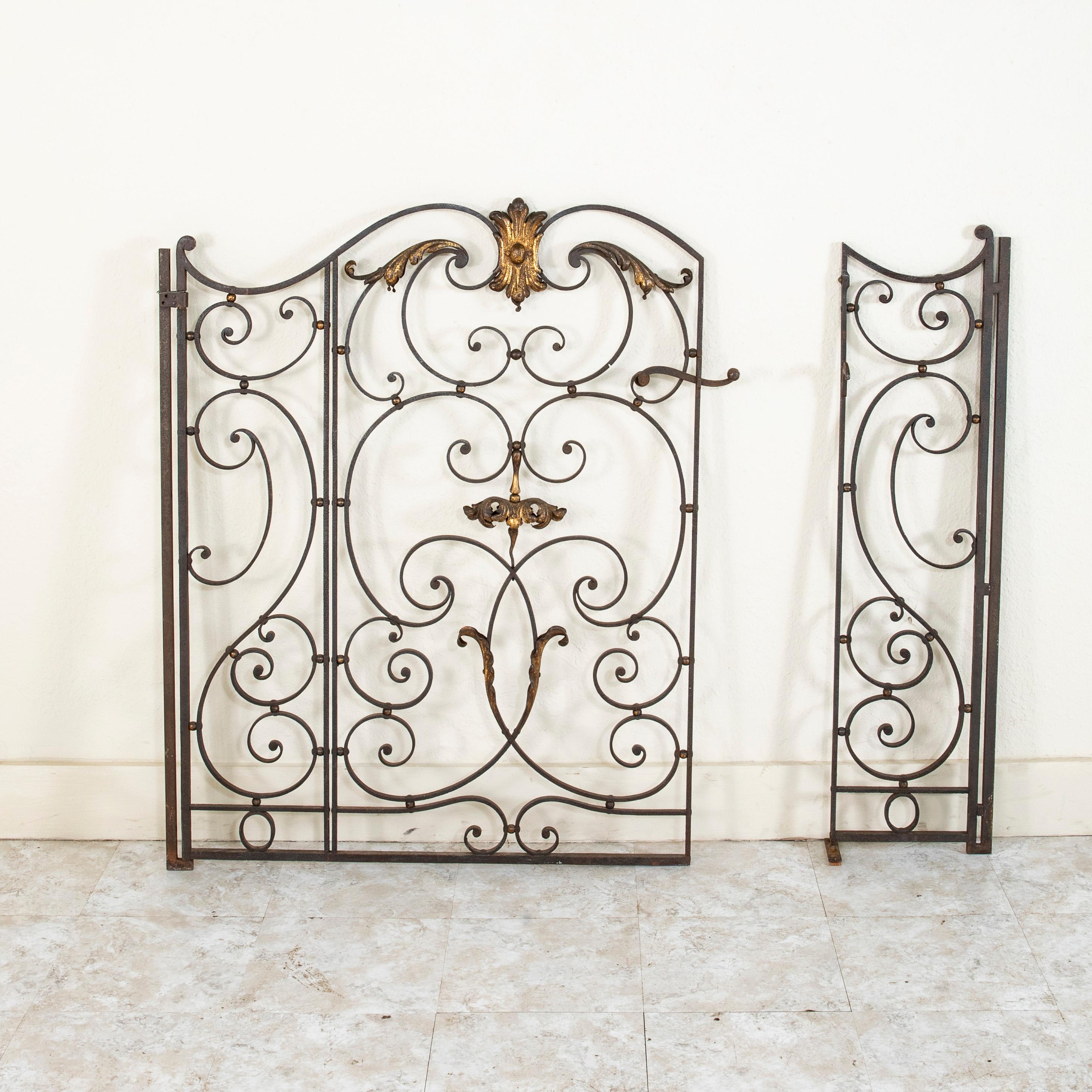 Late 19th Century French Hand Forged Iron Gate with Gold Detailing 1