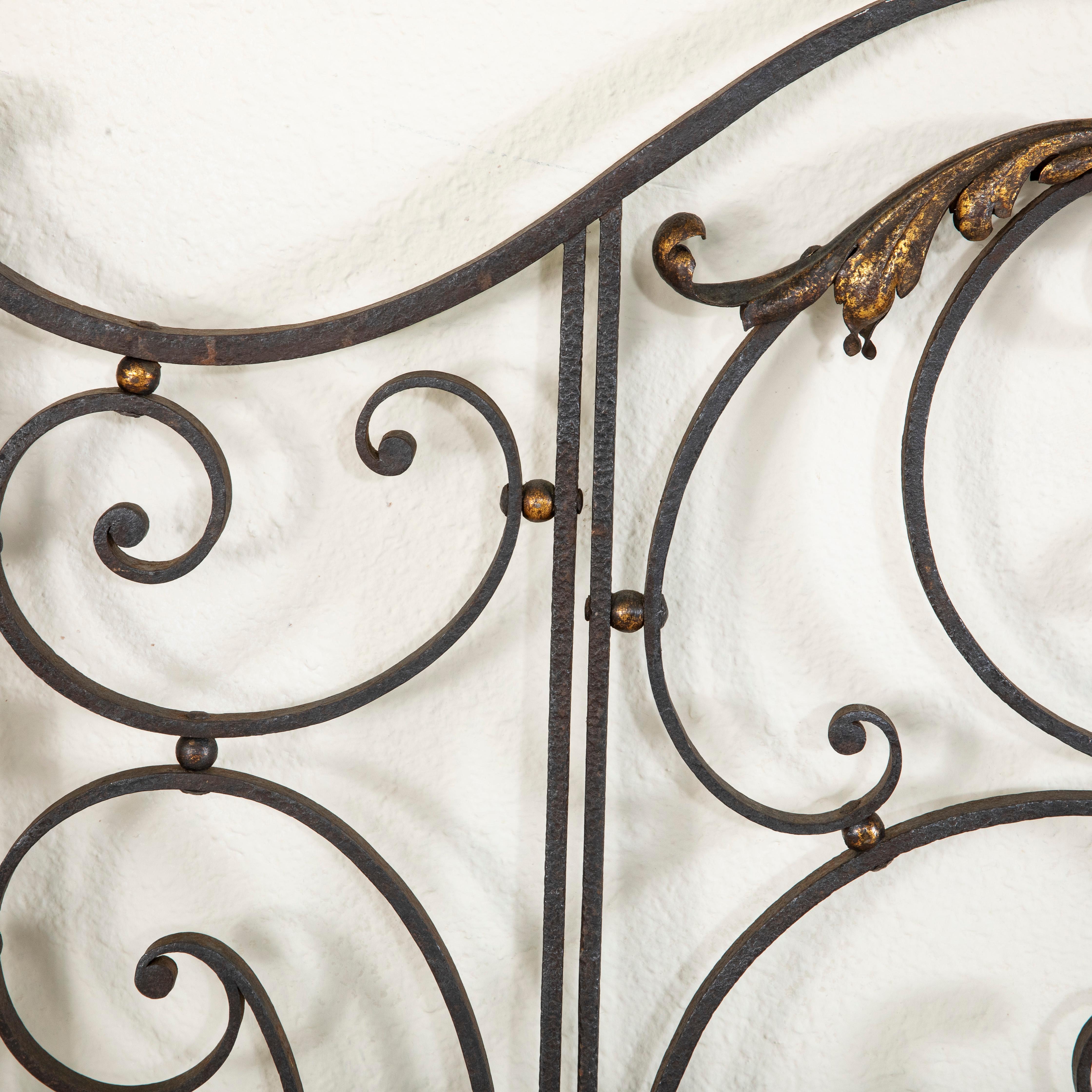Late 19th Century French Hand Forged Iron Gate with Gold Detailing 3