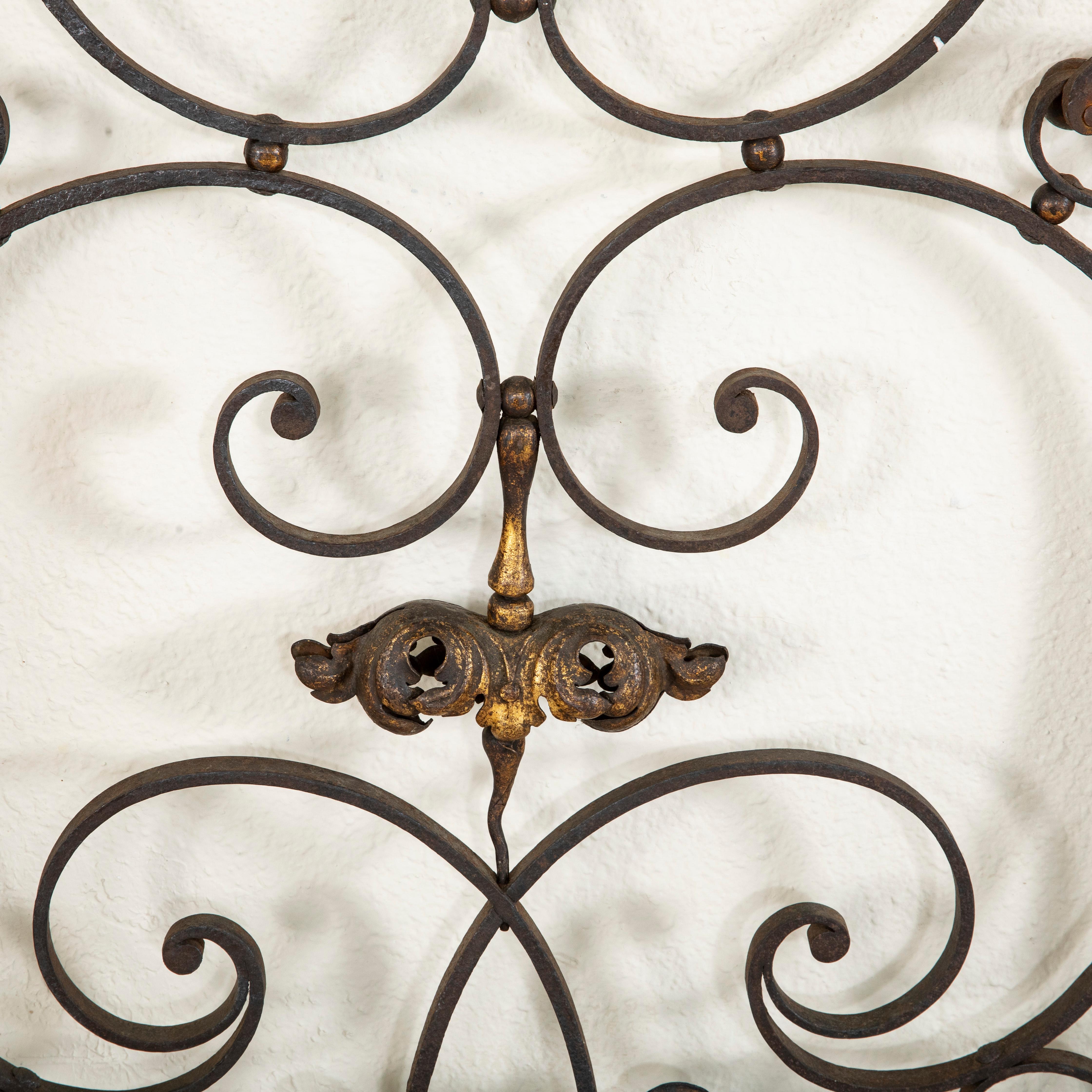 Late 19th Century French Hand Forged Iron Gate with Gold Detailing 6