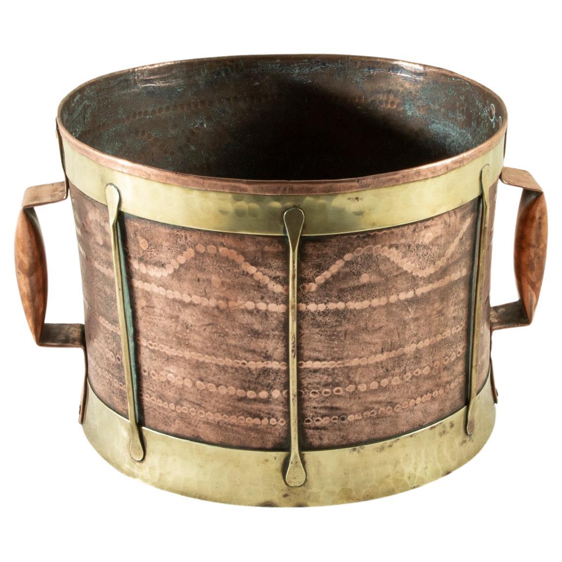 Late 19th Century French Hand Hammered Copper and Brass Grain Measure Cachepot