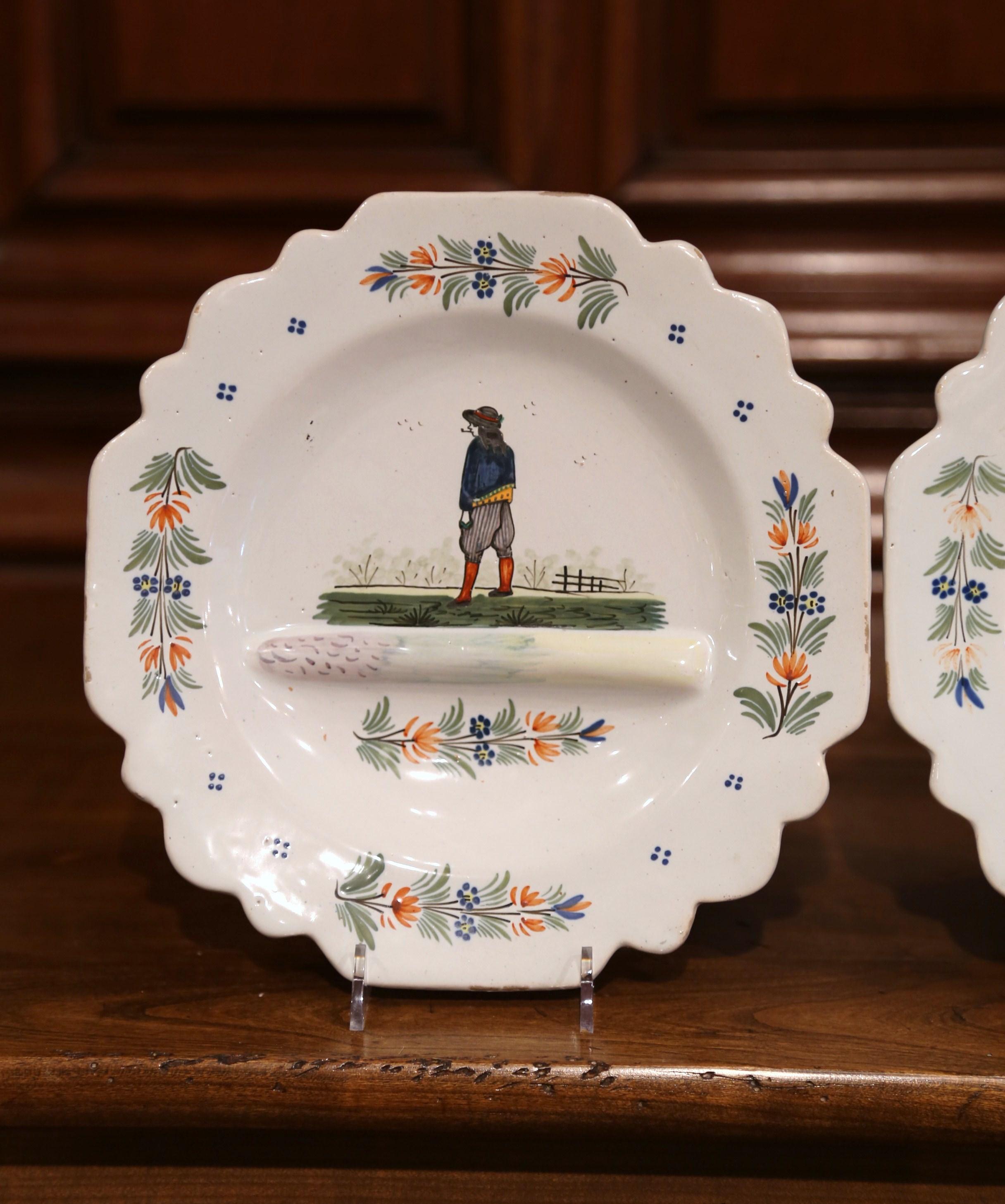 Hand-Painted Late 19th Century French Hand Painted Faience Decorative Dishes Signed HB
